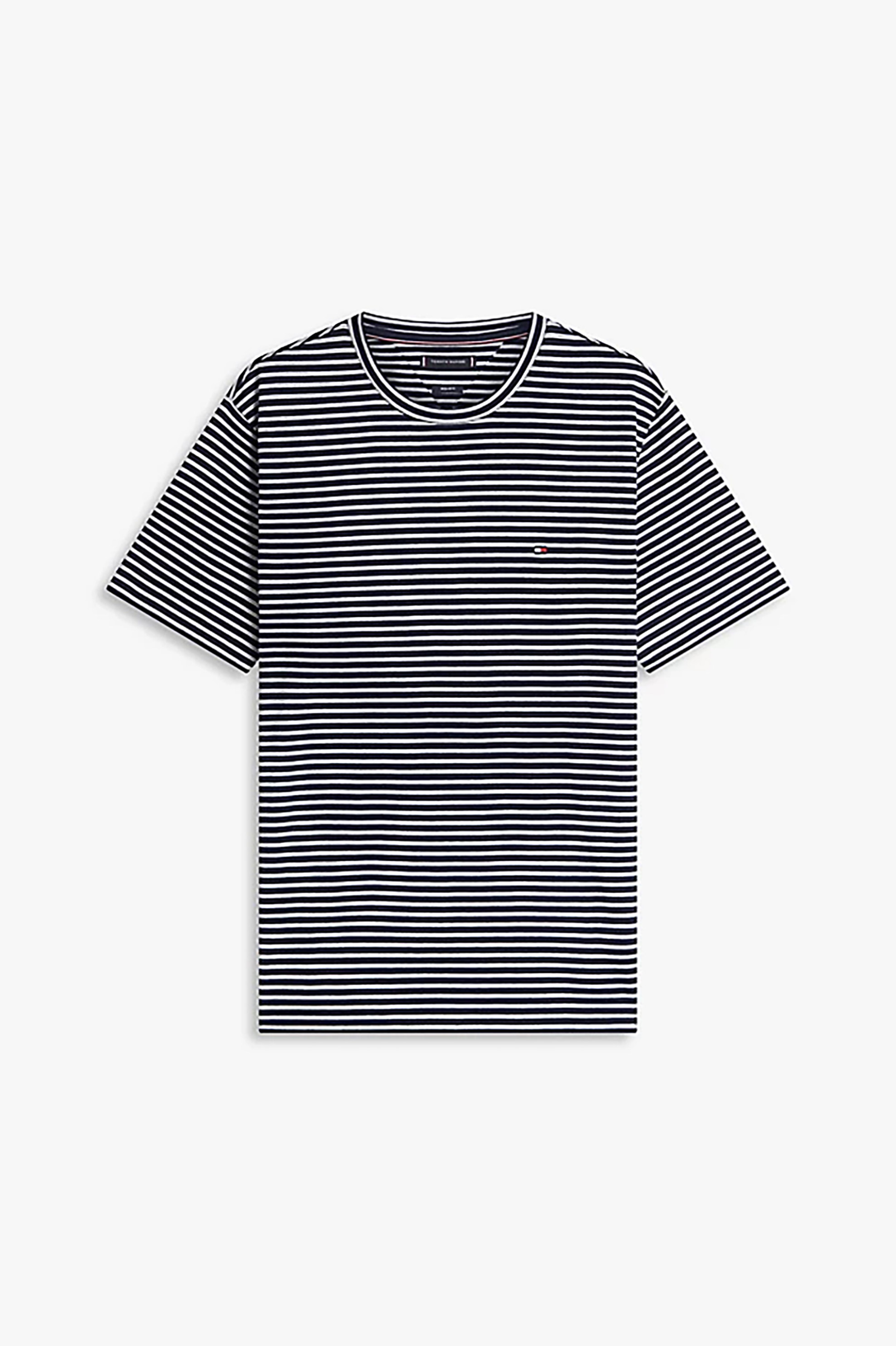 Tommy Hilfiger Ανδρικό T-Shirt με Ριγέ Σχέδιο Και Κεντημένο Logo Flag Regular Fit - Mw0Mw40923 Σκούρο Μπλε