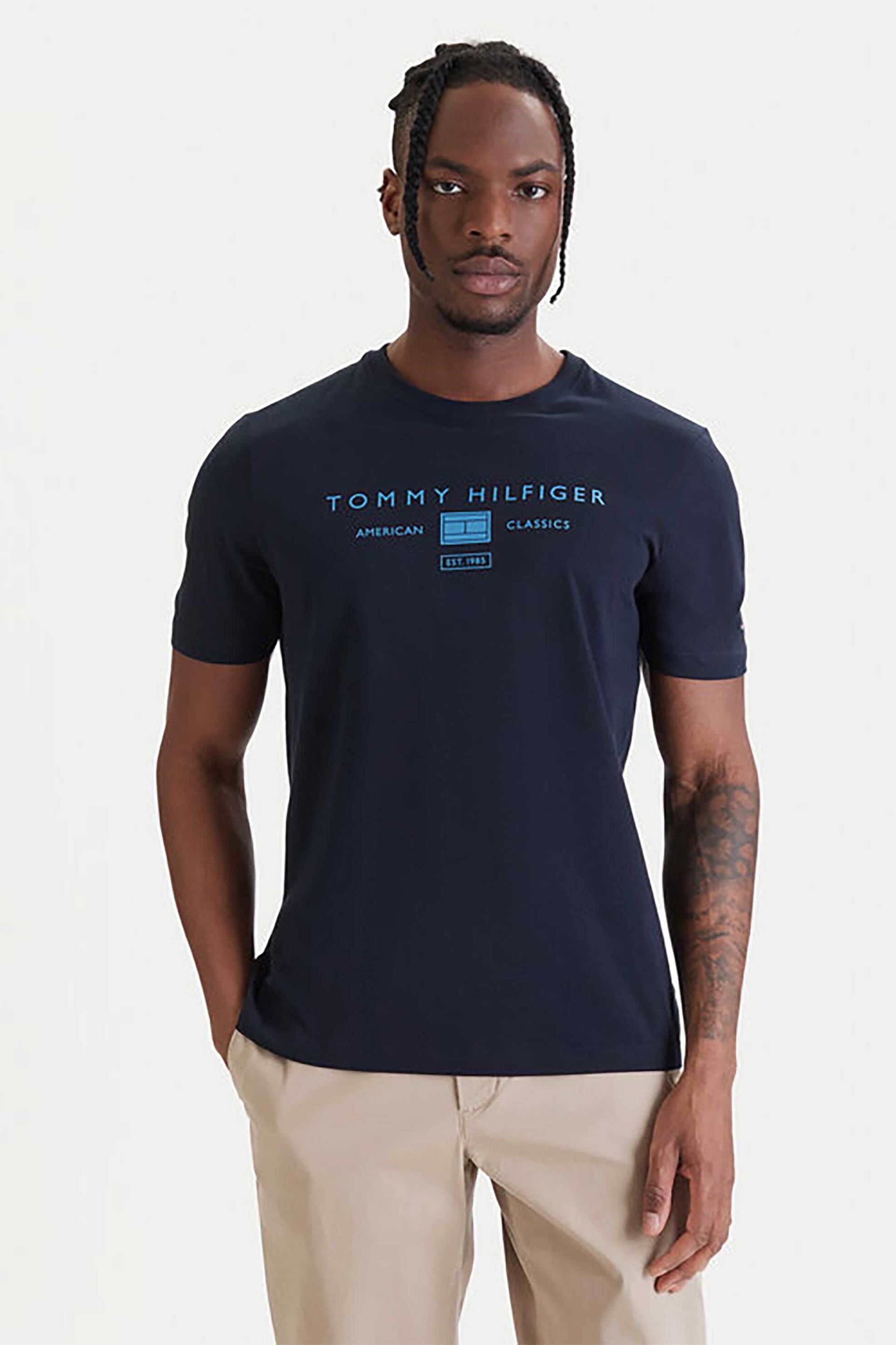 Tommy Hilfiger ανδρικό T-shirt με λογότυπο Regular Fit - MW0MW42365 Μπλε Σκούρο