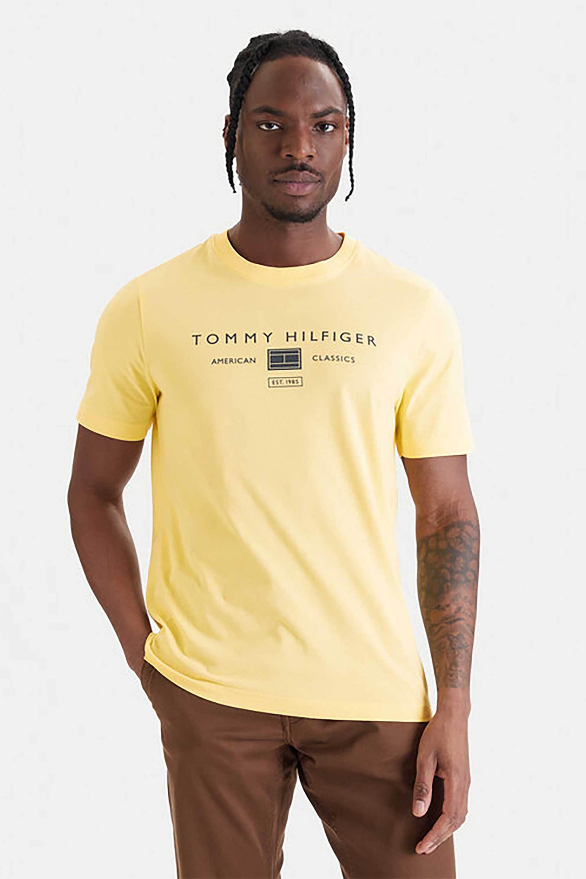 Tommy Hilfiger ανδρικό T-shirt με λογότυπο Regular Fit - MW0MW42365 Κίτρινο
