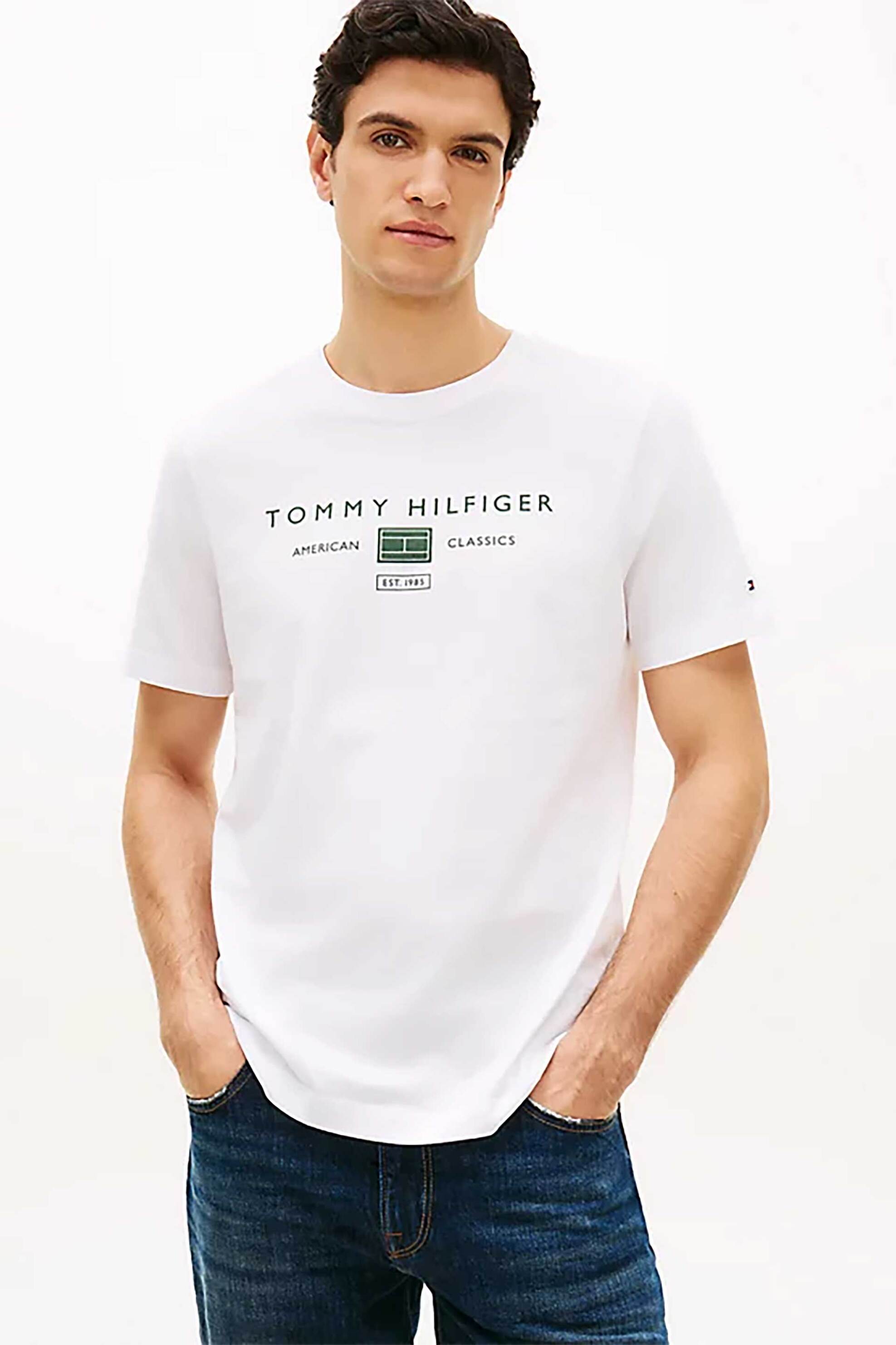 Tommy Hilfiger ανδρικό T-shirt με λογότυπο Regular Fit - MW0MW42365 Λευκό