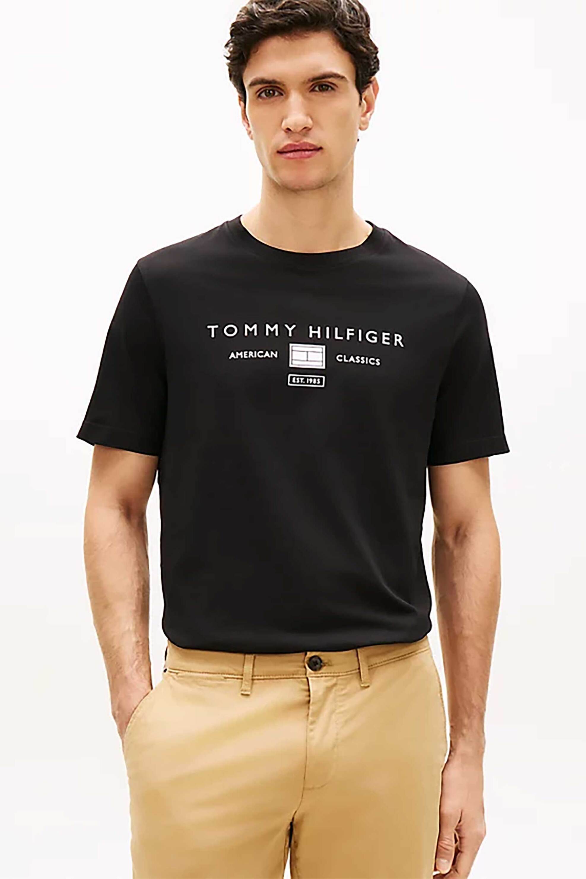 Tommy Hilfiger ανδρικό T-shirt με λογότυπο Regular Fit - MW0MW42365 Μαύρο