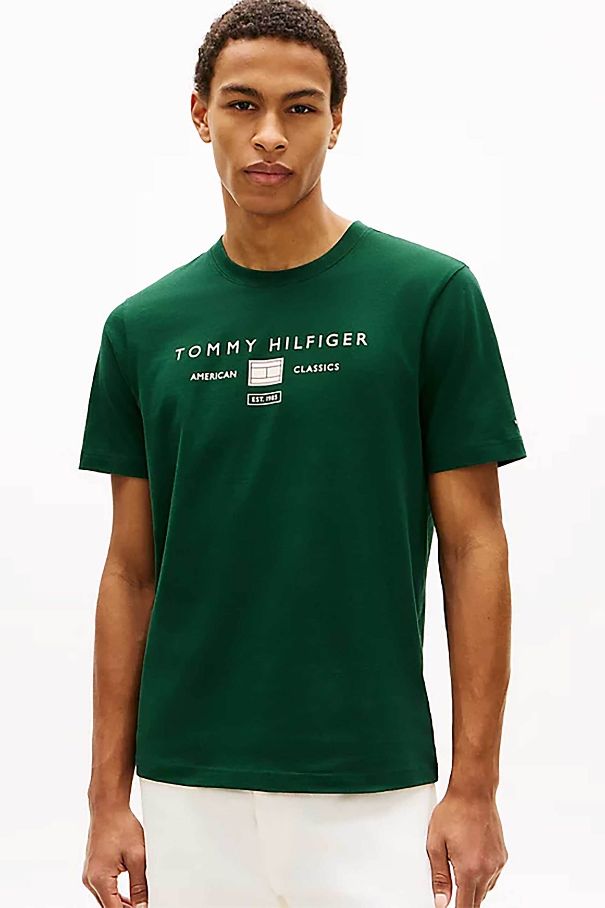 Tommy Hilfiger ανδρικό T-shirt με λογότυπο Regular Fit - MW0MW42365 Πράσινο