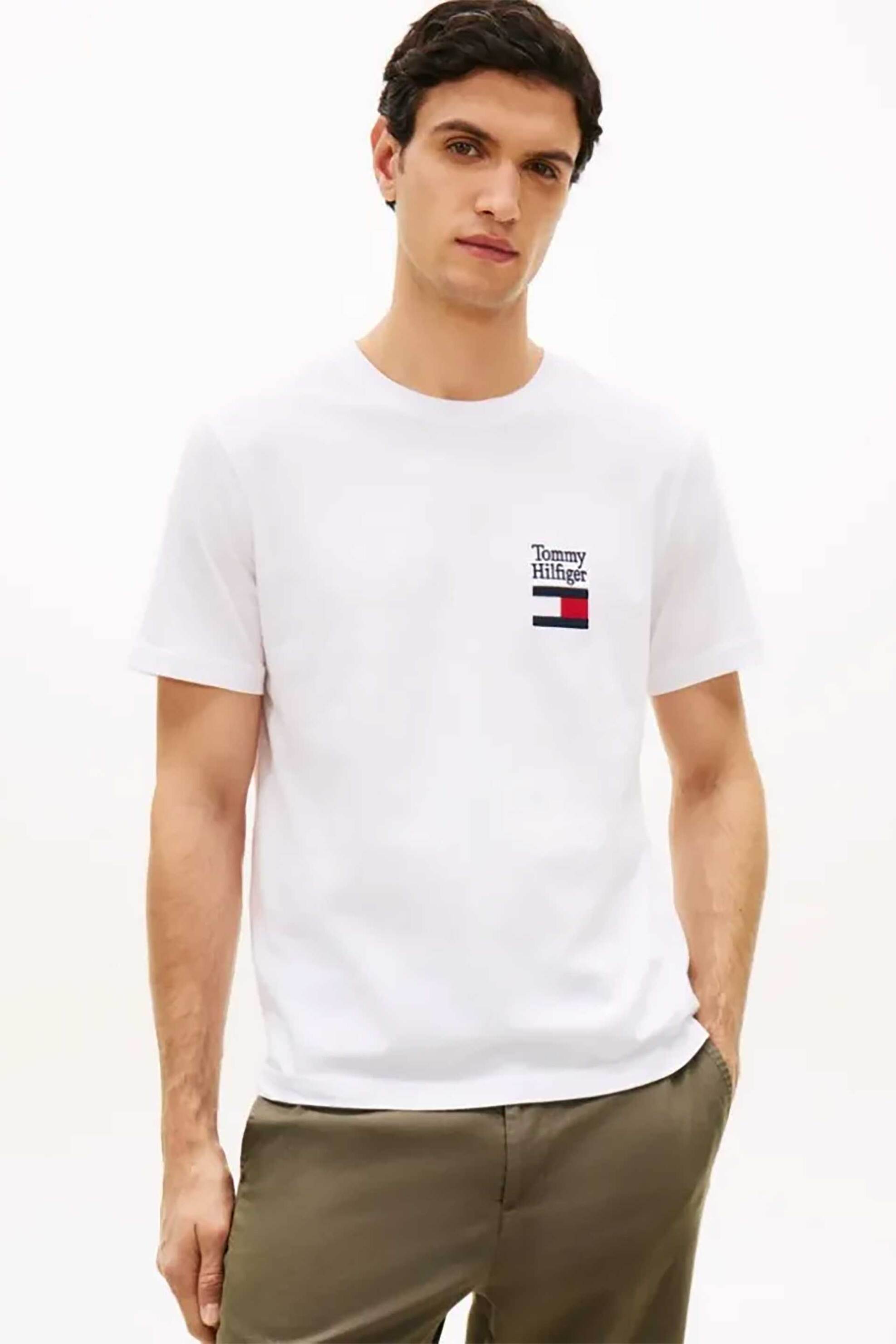 Tommy Hilfiger ανδρικό T-shirt με λογότυπο Regular Fit - MW0MW42367 Λευκό