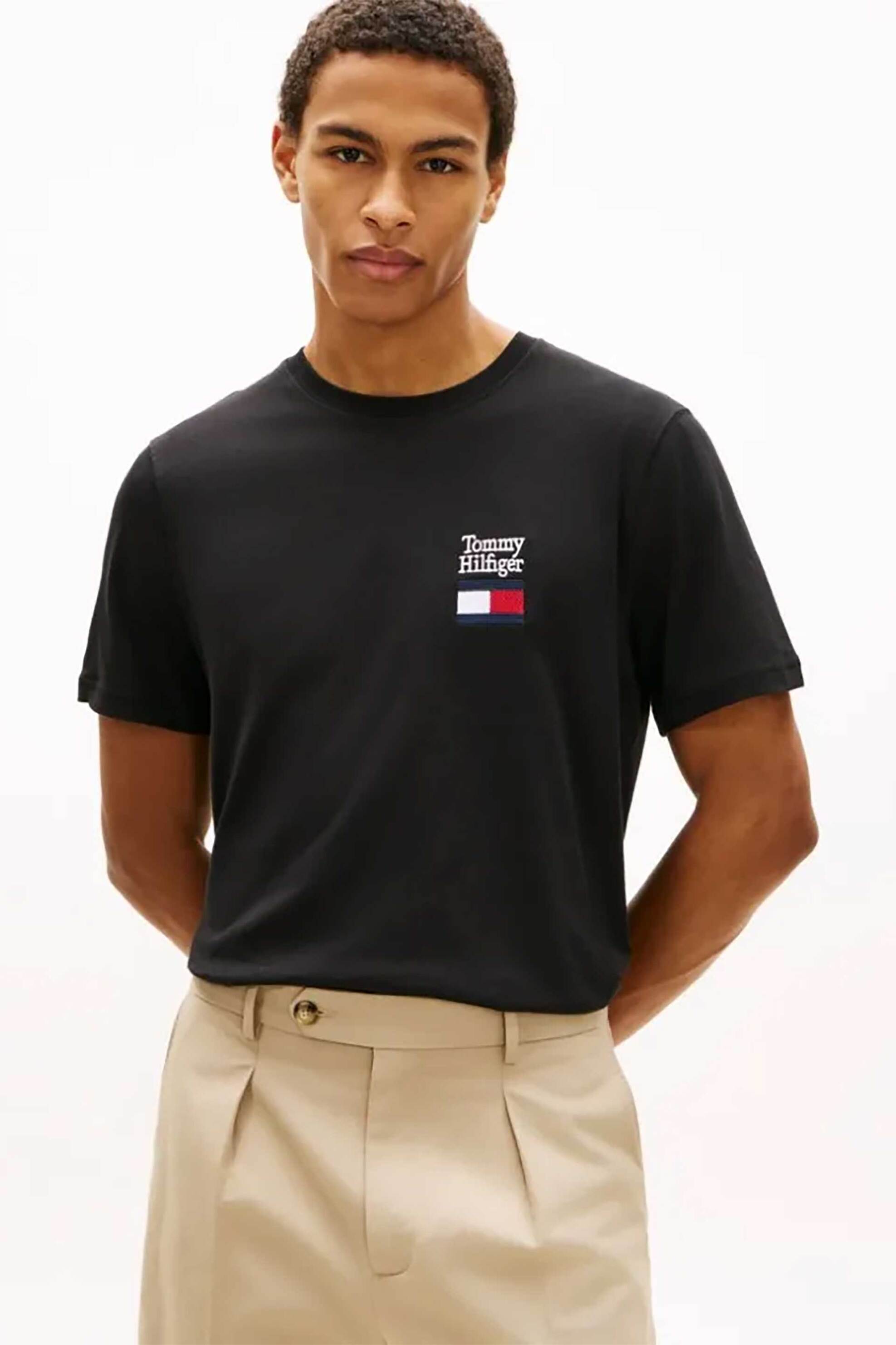 Tommy Hilfiger ανδρικό T-shirt με λογότυπο Regular Fit - MW0MW42367 Μαύρο