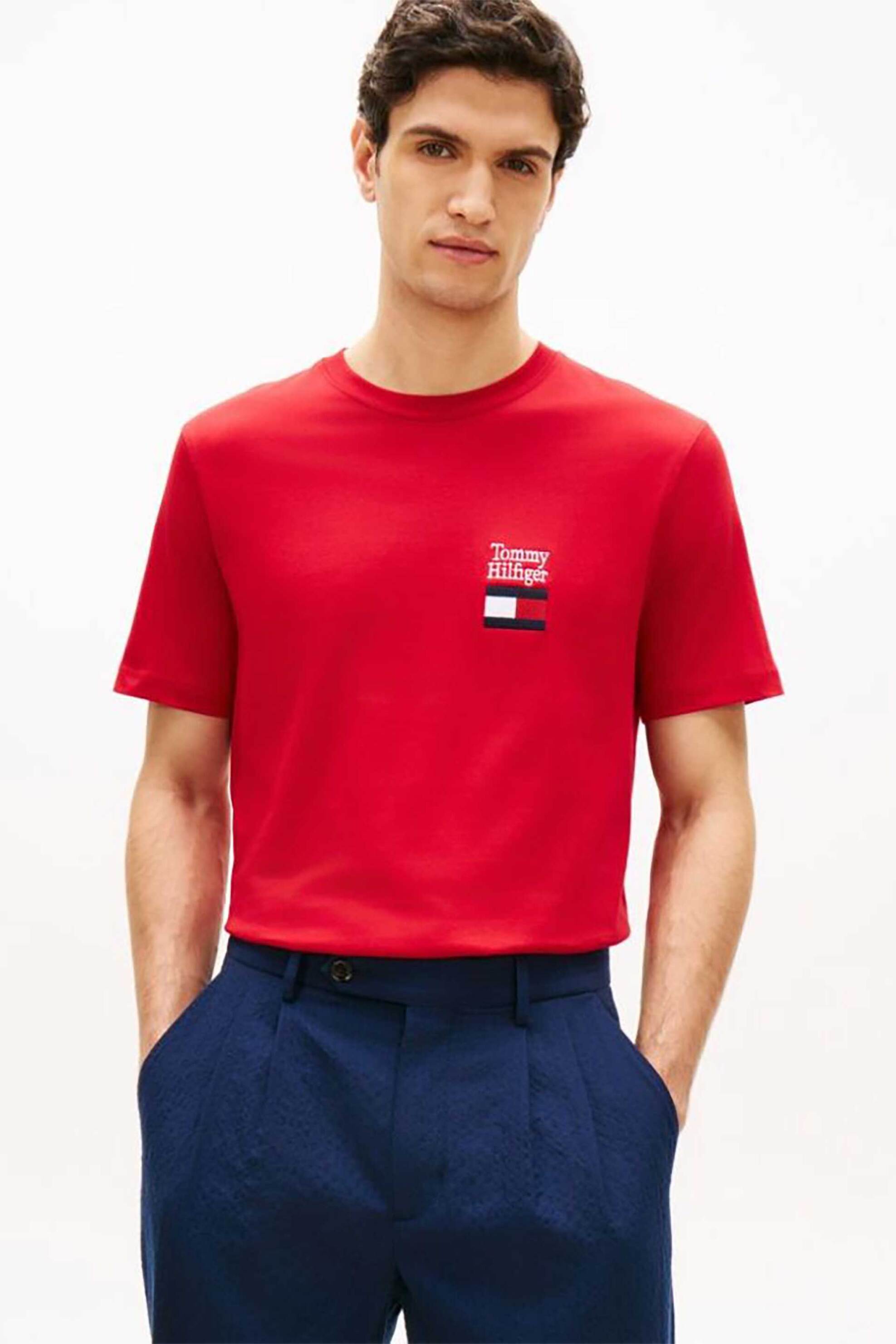 Tommy Hilfiger ανδρικό T-shirt με λογότυπο Regular Fit - MW0MW42367 Κόκκινο
