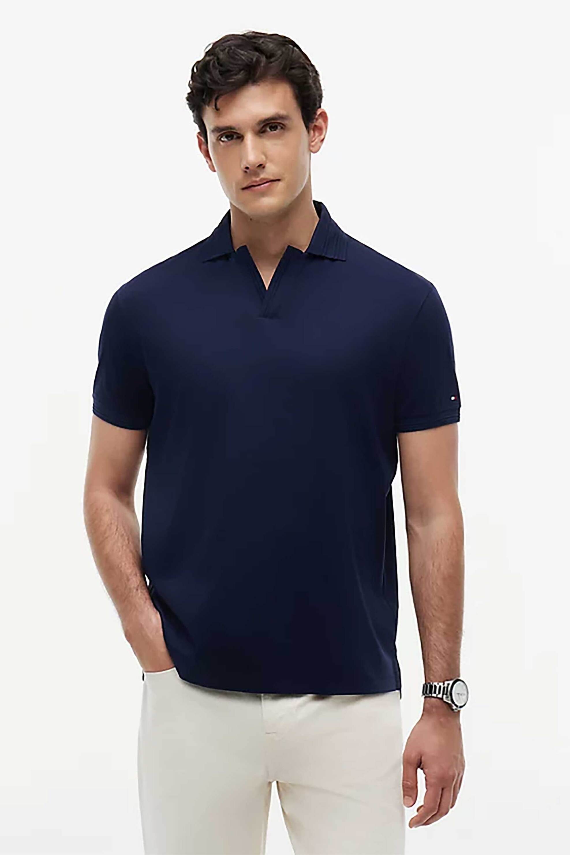 Tommy Hilfiger ανδρική μπλούζα πόλο με πλέξη Interlock και κεντημένο logo flag Regular Fit - MW0MW42745 Μπλε Navy