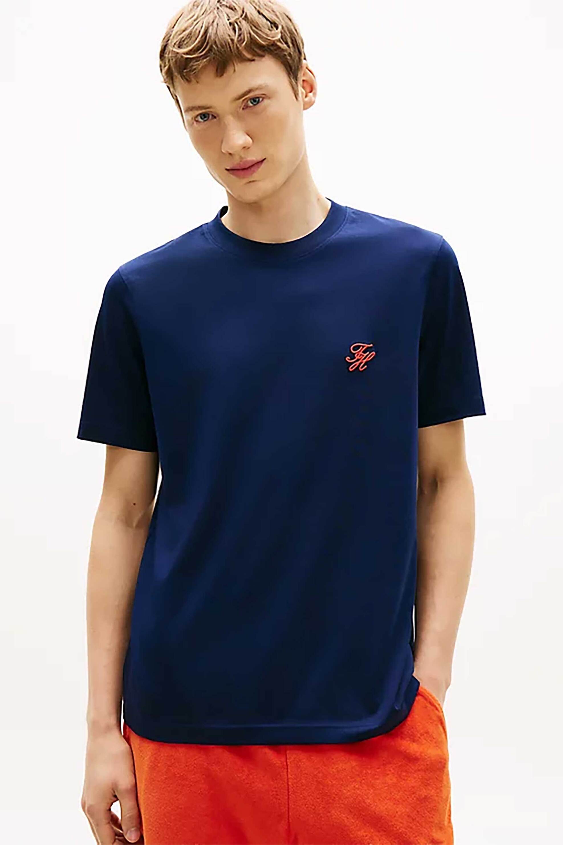 Tommy Hilfiger ανδρικό T-shirt με κεντημένο monogram Regular Fit - MW0MW43066 Μπλε Navy