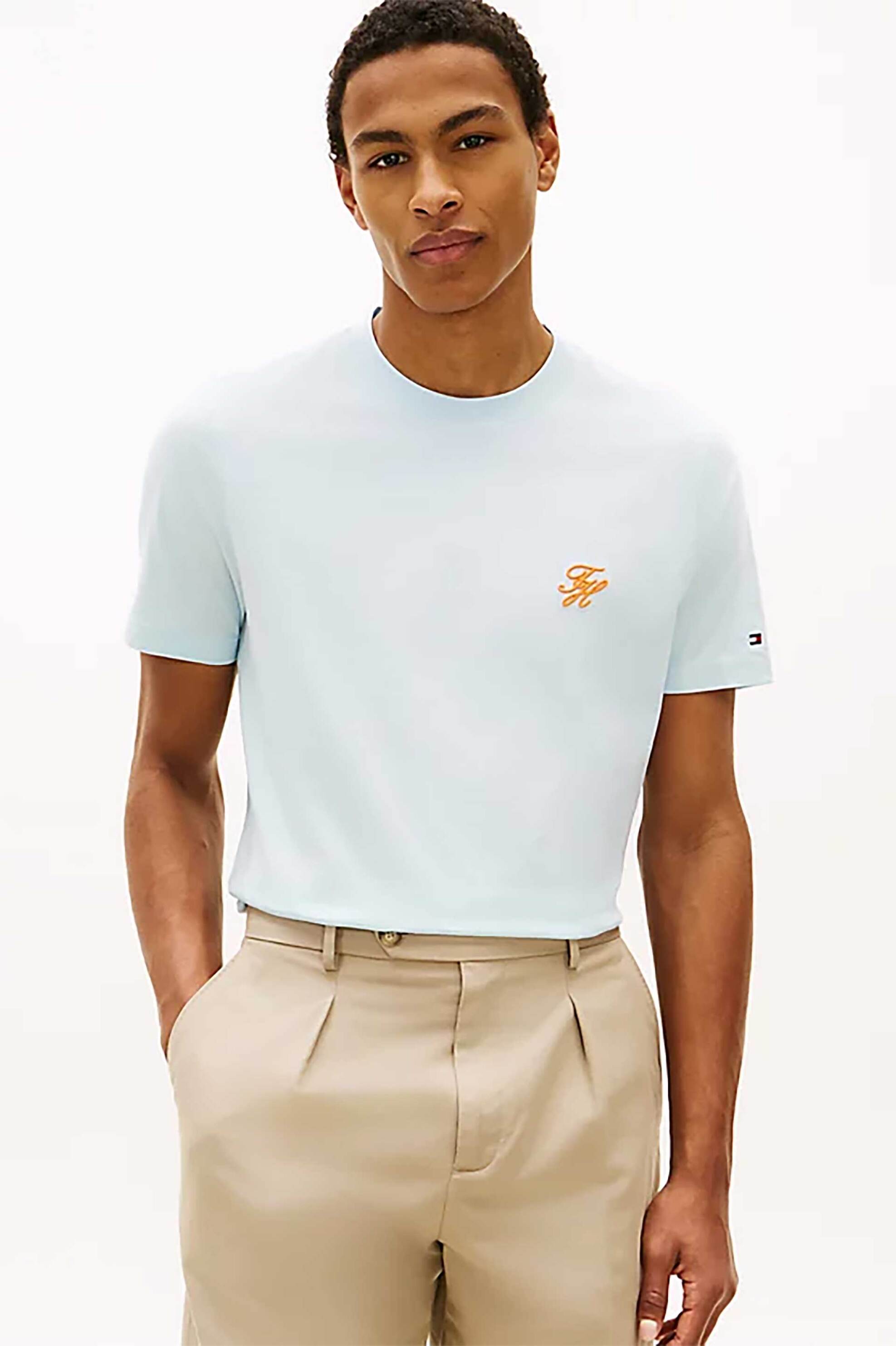 Tommy Hilfiger ανδρικό T-shirt με κεντημένο monogram Regular Fit - MW0MW43066 Γαλάζιο