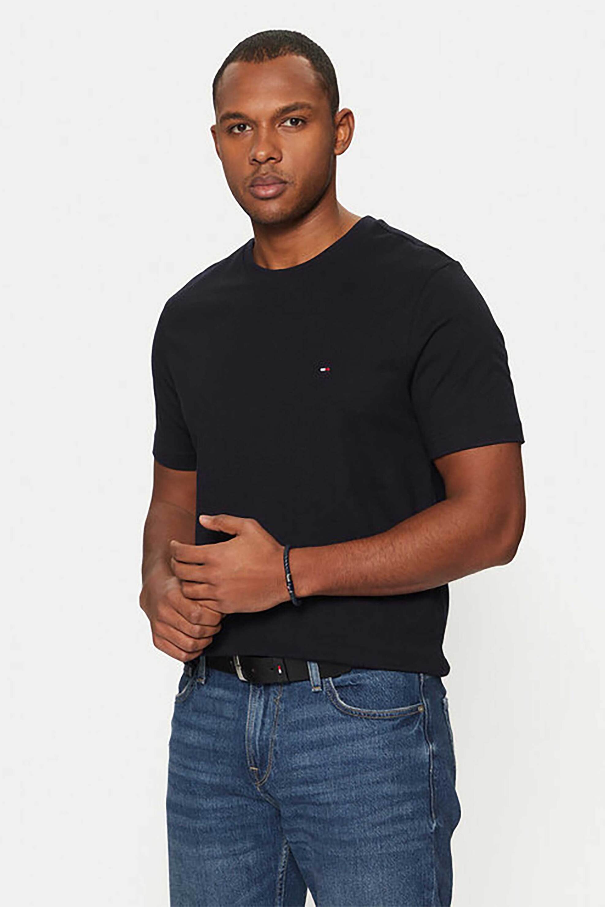 Tommy Hilfiger ανδρικό T-shirt με κεντημένο logo flag Regular Fit - MW0MW37267 Μπλε Σκούρο