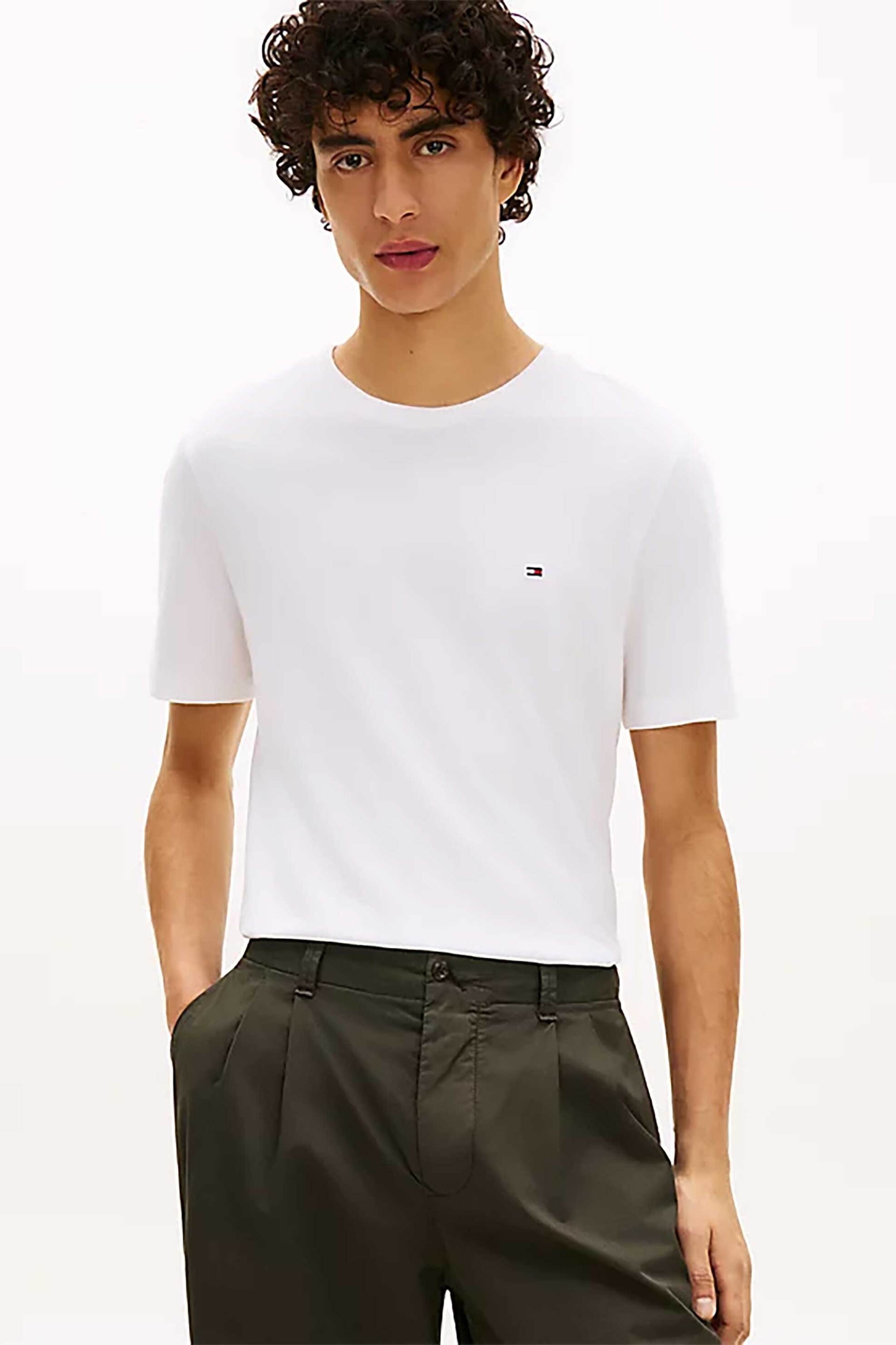 Tommy Hilfiger ανδρικό T-shirt με κεντημένο logo flag Regular Fit - MW0MW37267 Λευκό