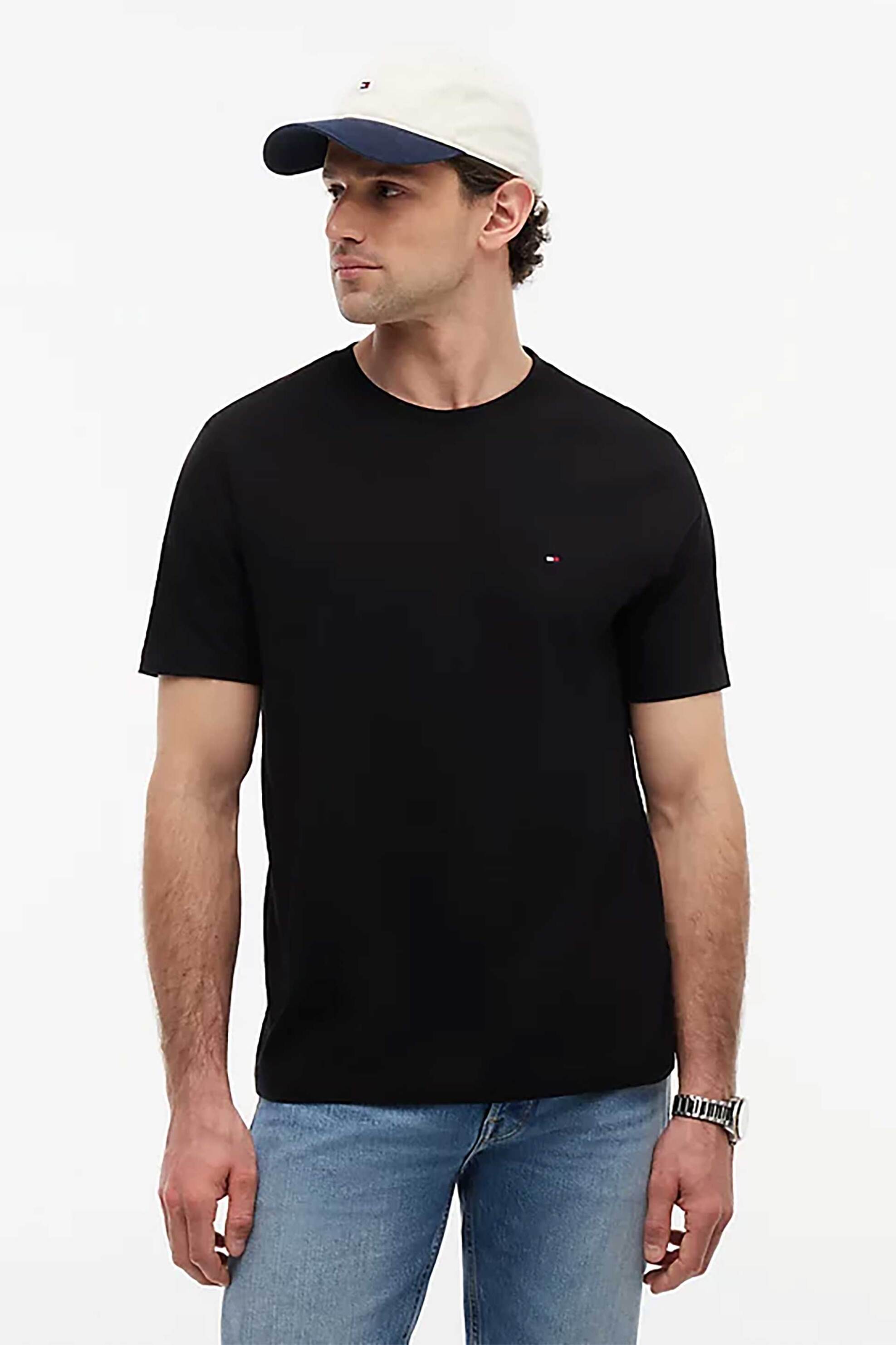 Tommy Hilfiger ανδρικό T-shirt με κεντημένο logo flag Regular Fit - MW0MW37267 Μαύρο
