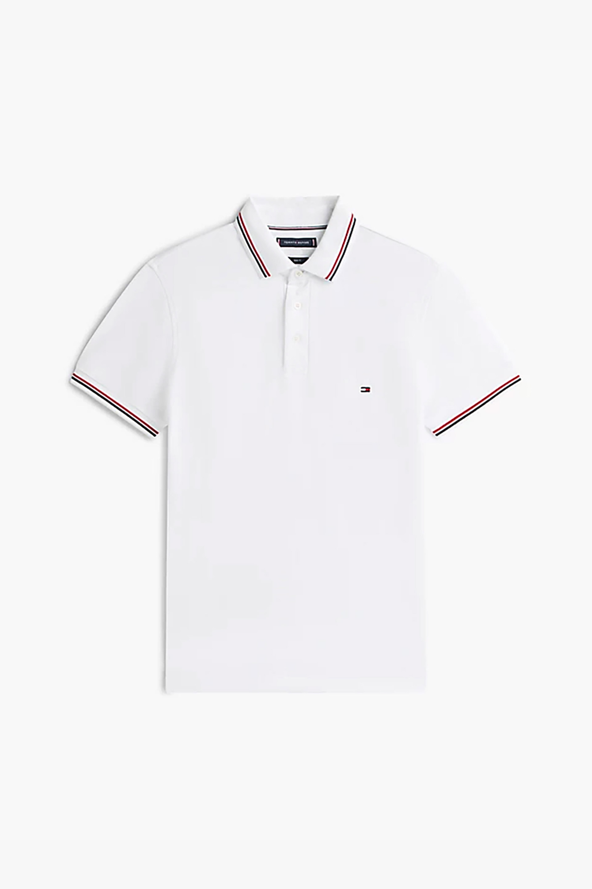 Tommy Hilfiger Ανδρική Μπλούζα Πόλο με Κεντημένο Logo Flag Slim Fit - Mw0Mw37346 Λευκό