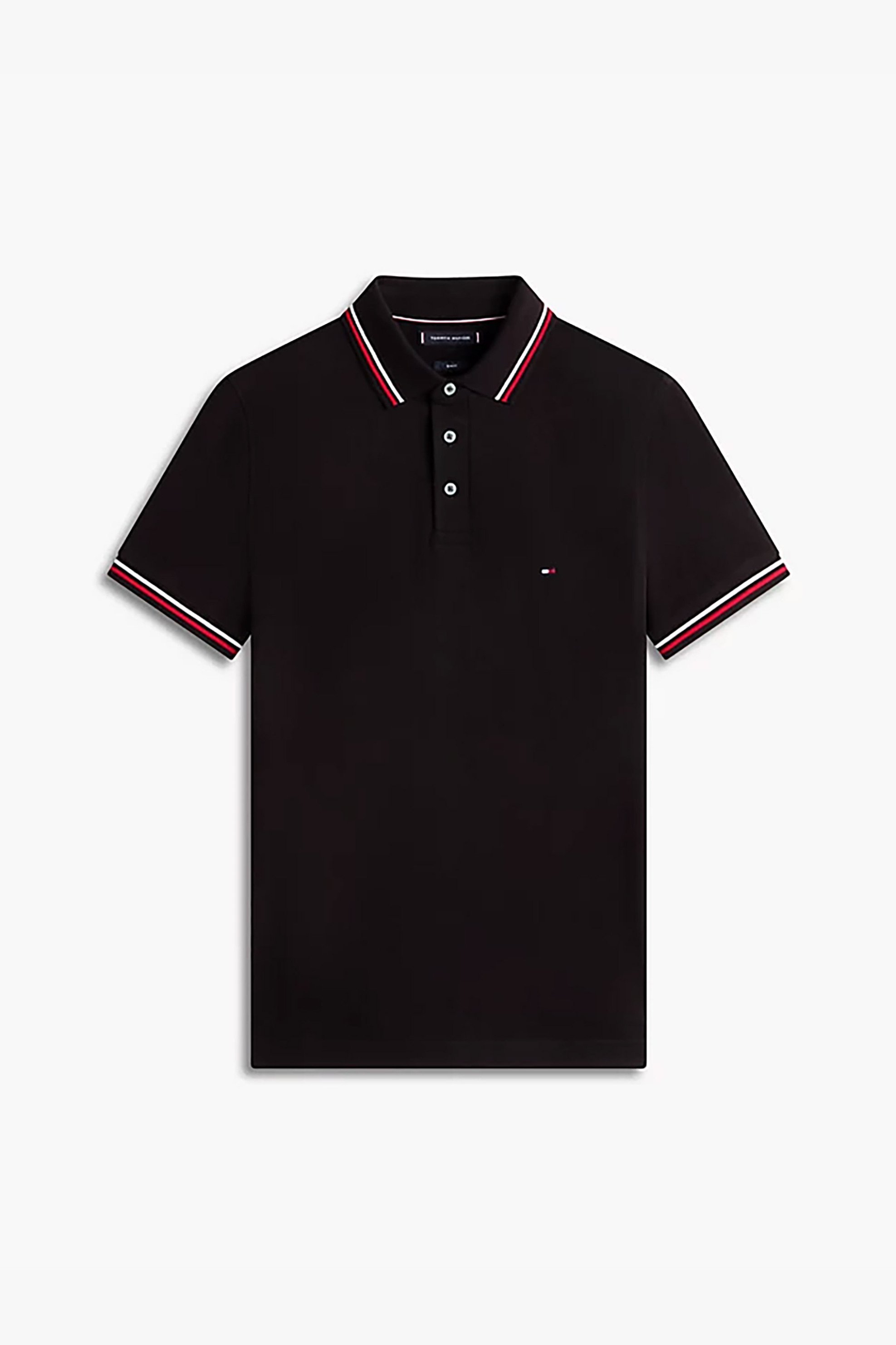 Tommy Hilfiger Ανδρική Μπλούζα Πόλο με Κεντημένο Logo Flag Slim Fit - Mw0Mw37346 Μαύρο