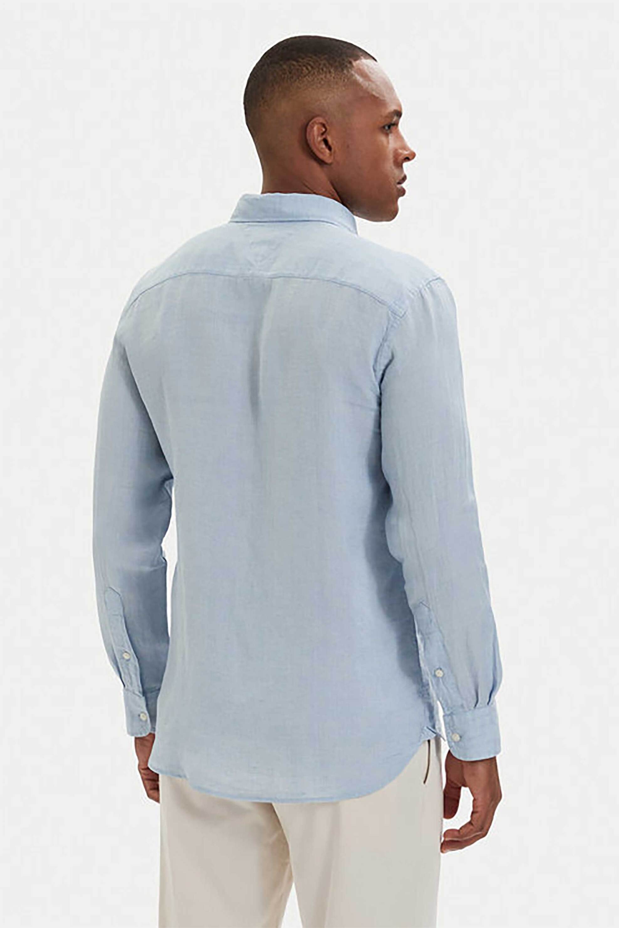 Tommy Hilfiger Ανδρικό Λινό Πουκάμισο Button Down με Κεντημένο Logo Flag Regular Fit - Mw0Mw41530 Μπλε Ανοιχτό