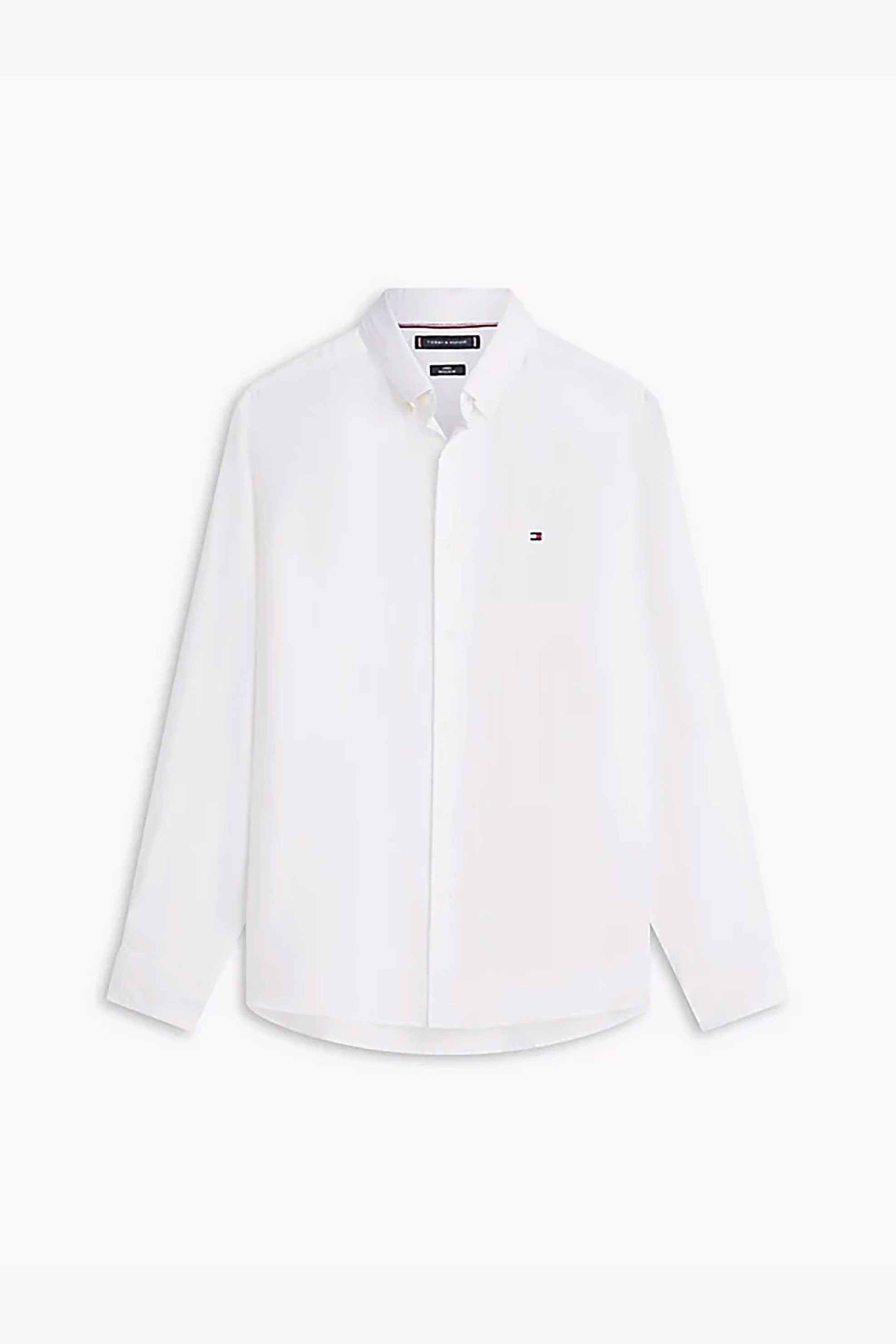 Tommy Hilfiger Ανδρικό Λινό Πουκάμισο Button Down με Κεντημένο Logo Flag Regular Fit - Mw0Mw41530 Λευκό