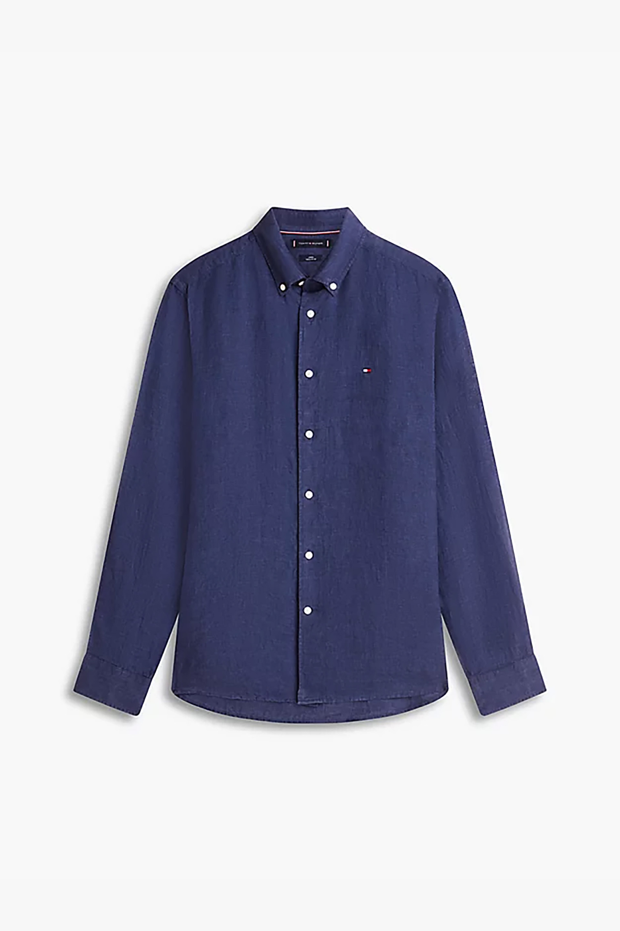 Tommy Hilfiger Ανδρικό Λινό Πουκάμισο Button Down με Κεντημένο Logo Flag Regular Fit - Mw0Mw41530 Μπλε Navy