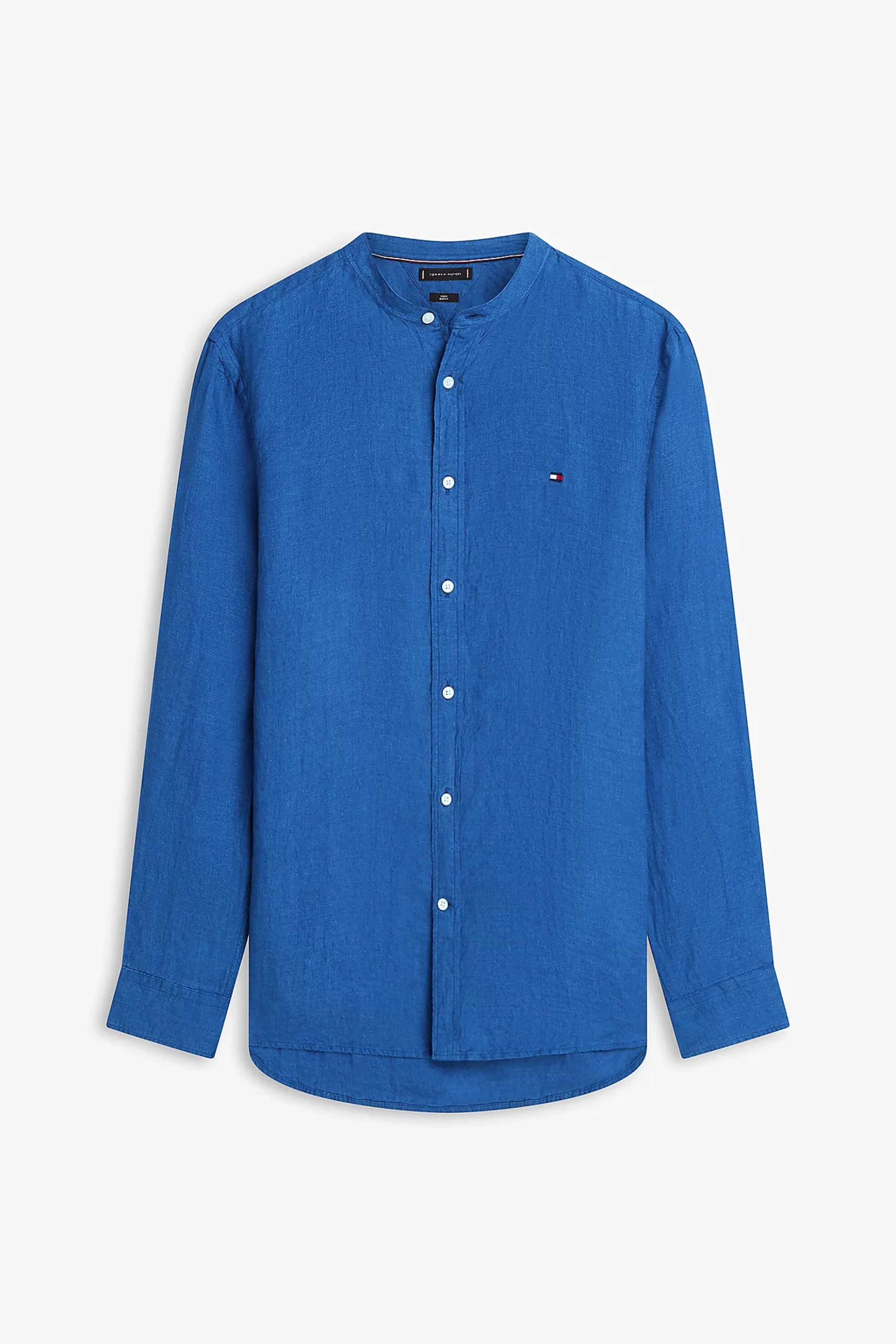 Tommy Hilfiger Ανδρικό Λινό Πουκάμισο με Κεντημένο Logo Flag Slim Fit - Mw0Mw39271 Μπλε