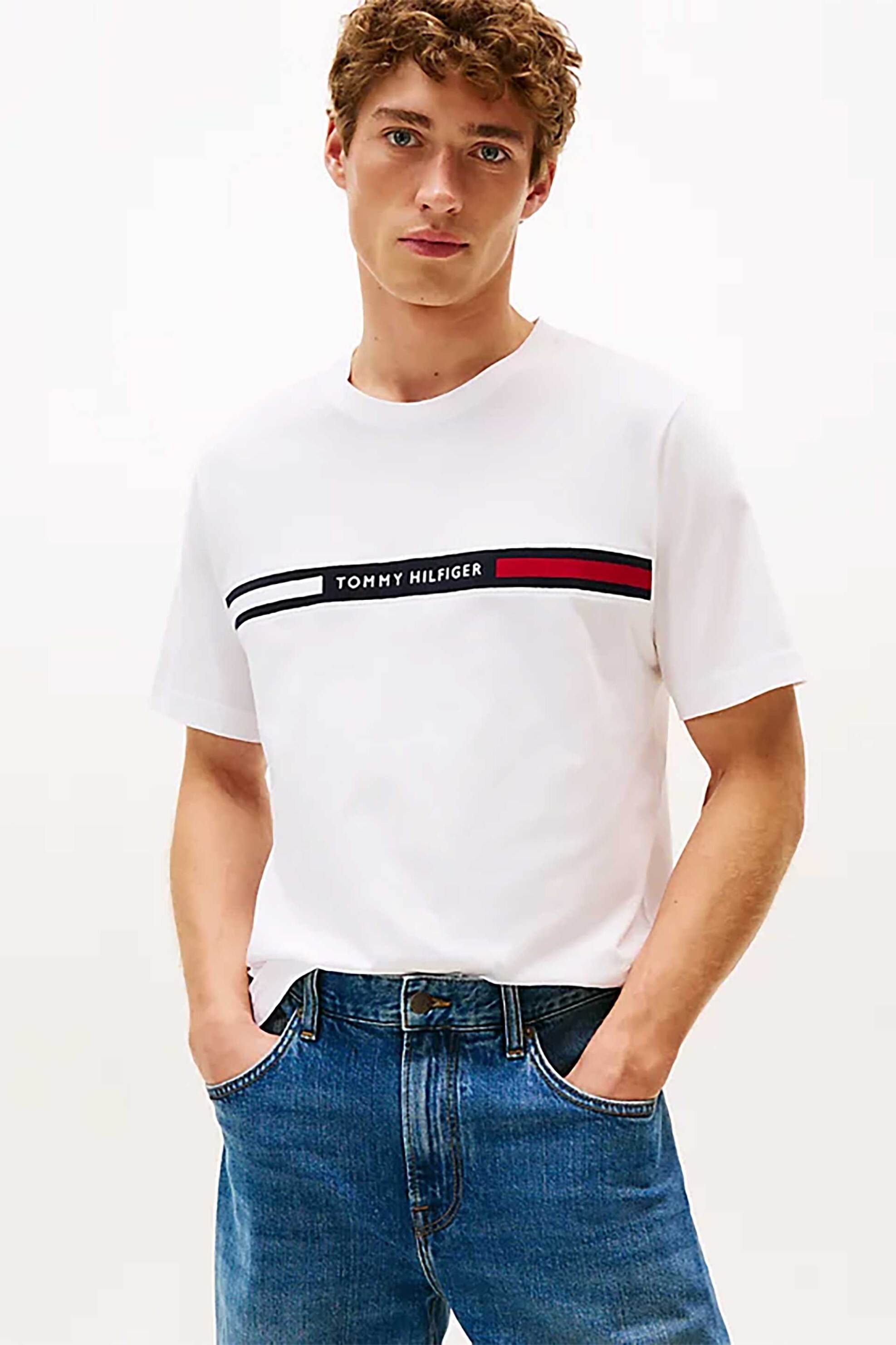 Tommy Hilfiger ανδρικό T-shirt με λογότυπο Regular Fit - MW0MW36498 Λευκό