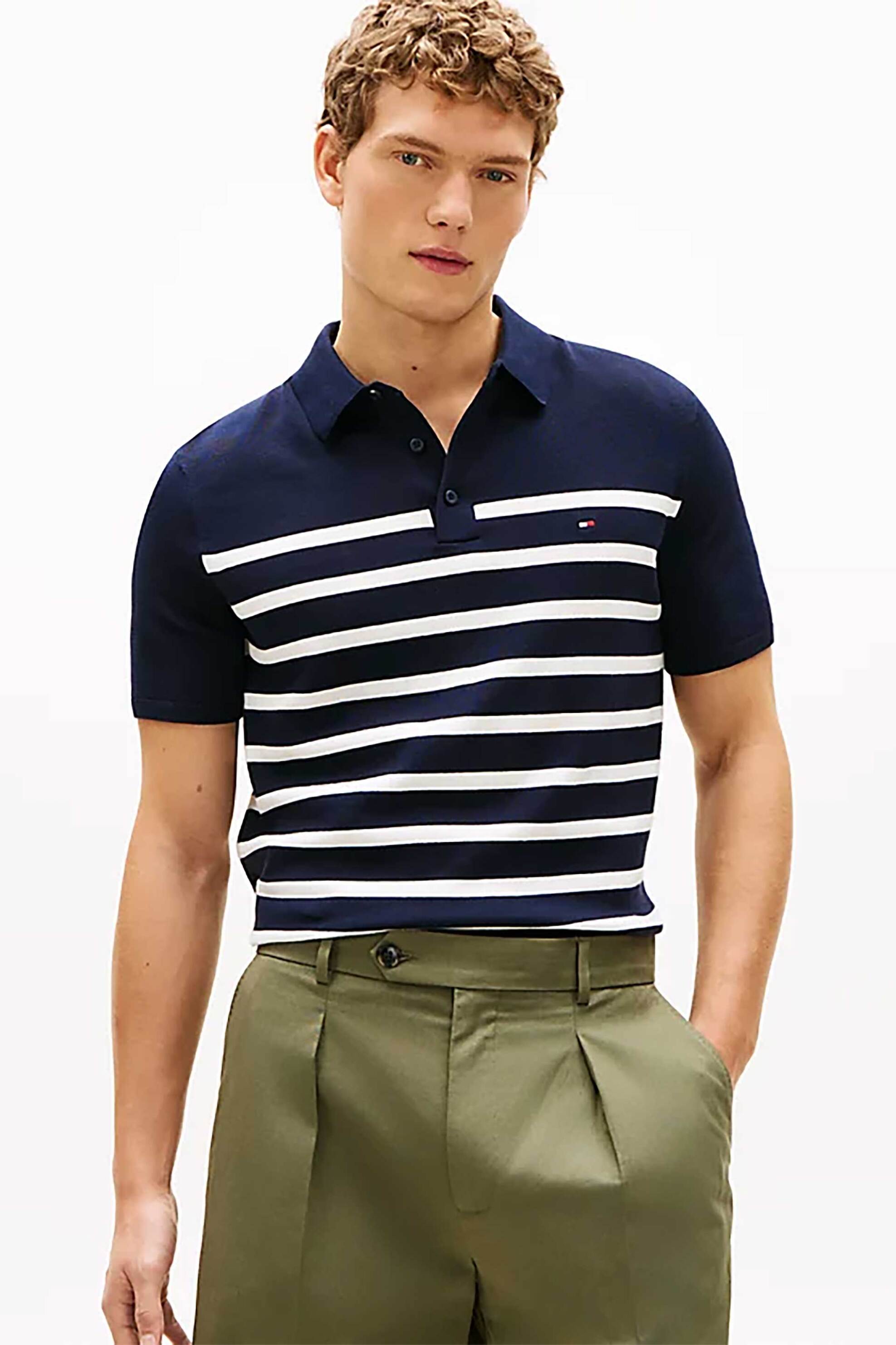 Tommy Hilfiger ανδρική μπλούζα πόλο με κεντημένο logo flag Regular Fit - MW0MW37396 Μπλε Σκούρο