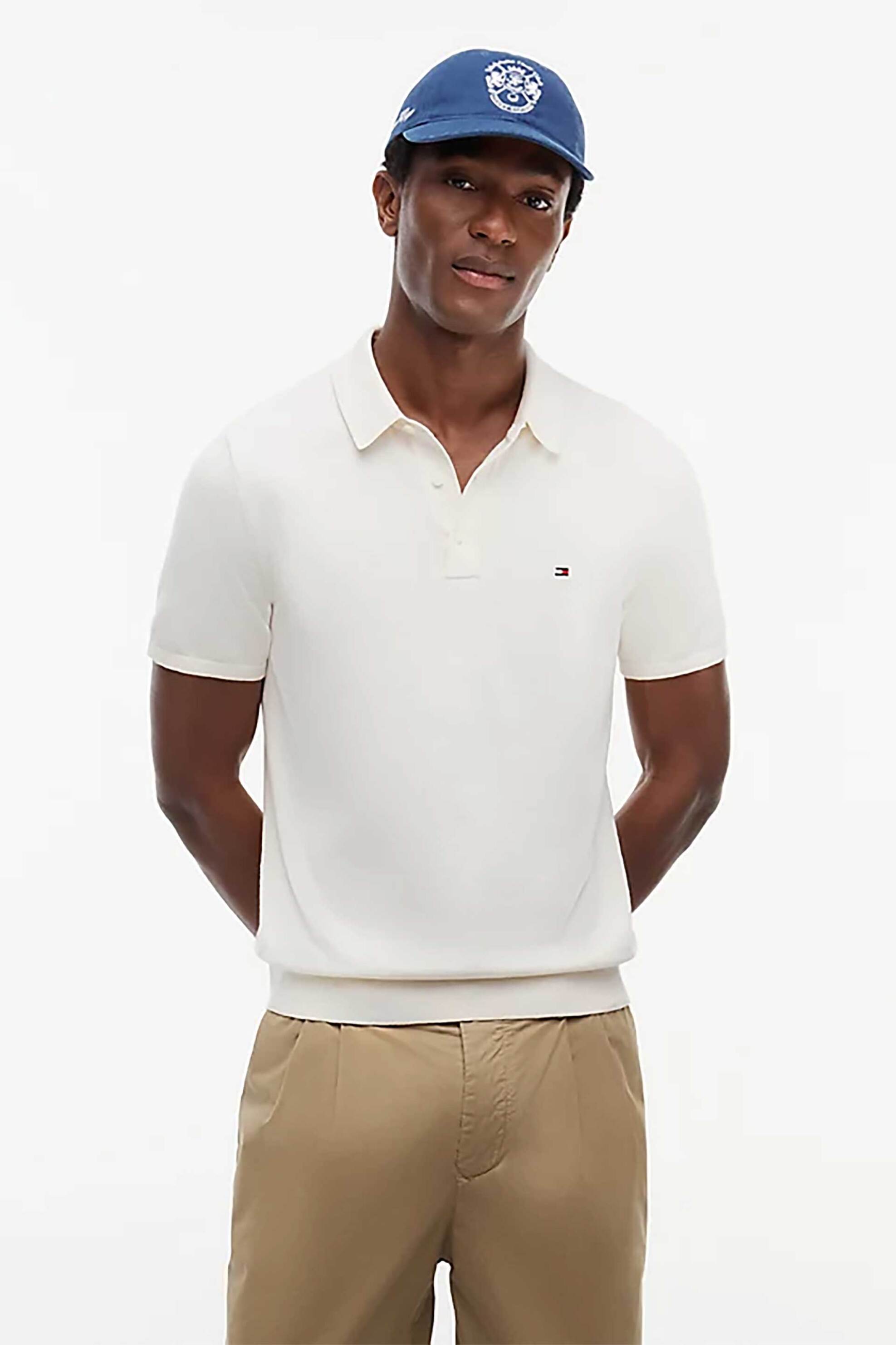 Tommy Hilfiger ανδρική μπλούζα πόλο με κεντημένο logo flag Regular Fit - MW0MW37396 Εκρού