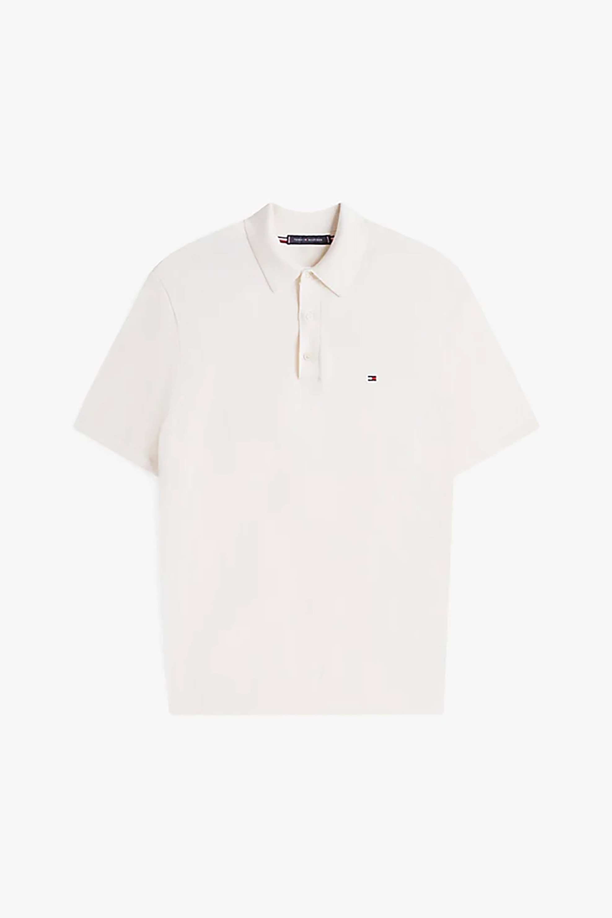 Tommy Hilfiger Ανδρική Μπλούζα Πόλο με Κεντημένο Logo Flag Regular Fit - Mw0Mw37396 Εκρού
