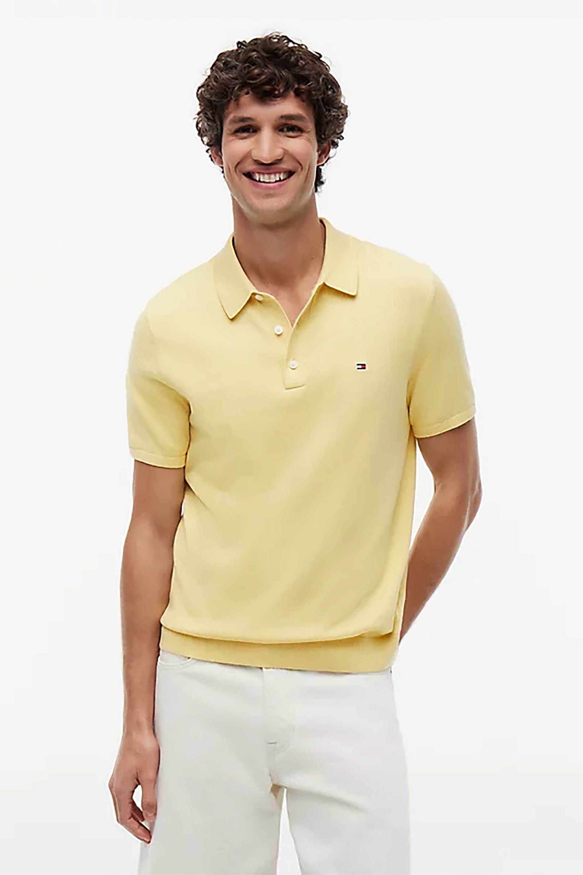 Tommy Hilfiger ανδρική μπλούζα πόλο με κεντημένο logo flag Regular Fit - MW0MW37396 Κίτρινο