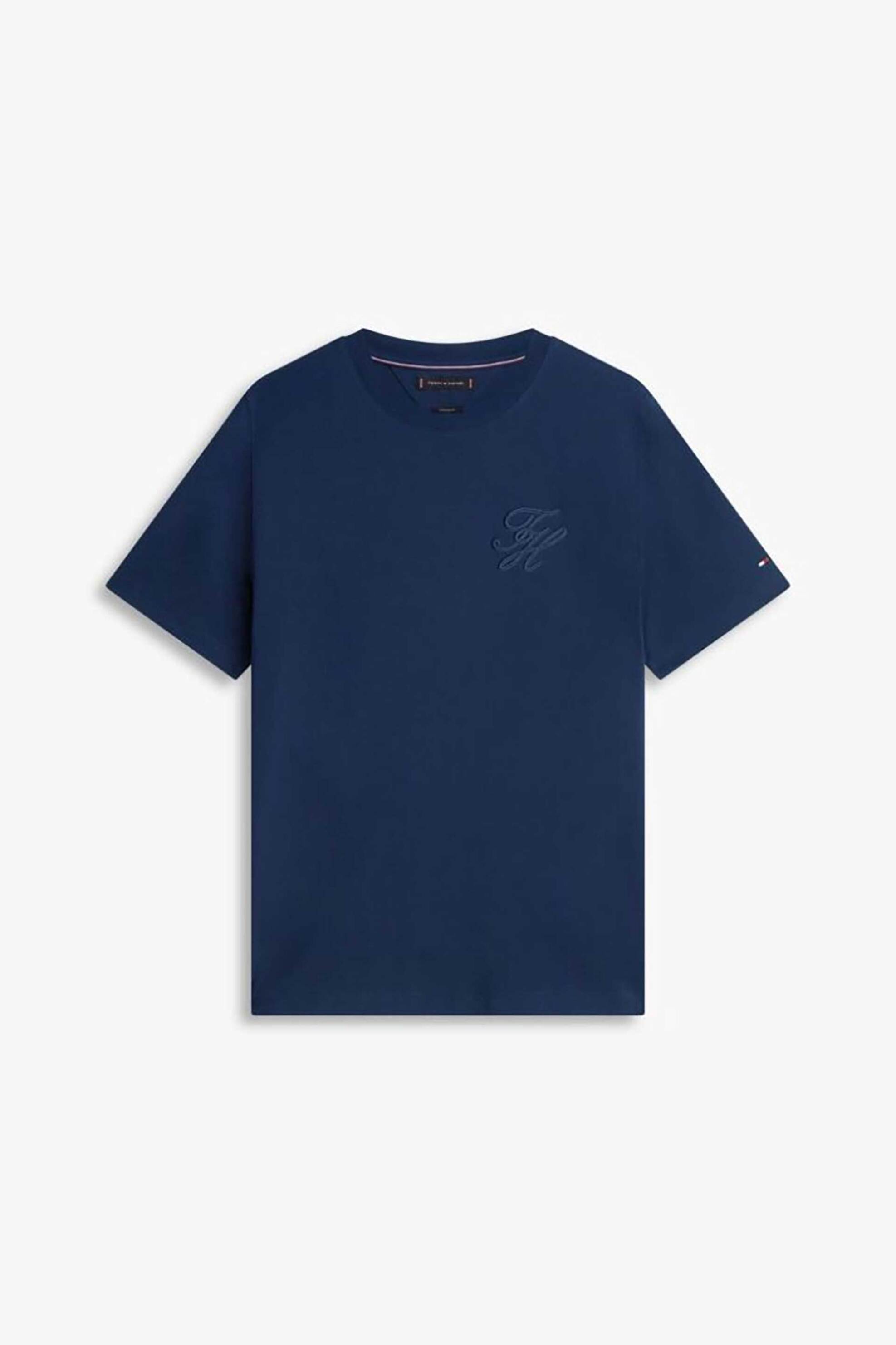 Tommy Hilfiger Ανδρικό T-Shirt με Κεντημένο Monogram Regular Fit - Mw0Mw42391 Μπλε Σκούρο