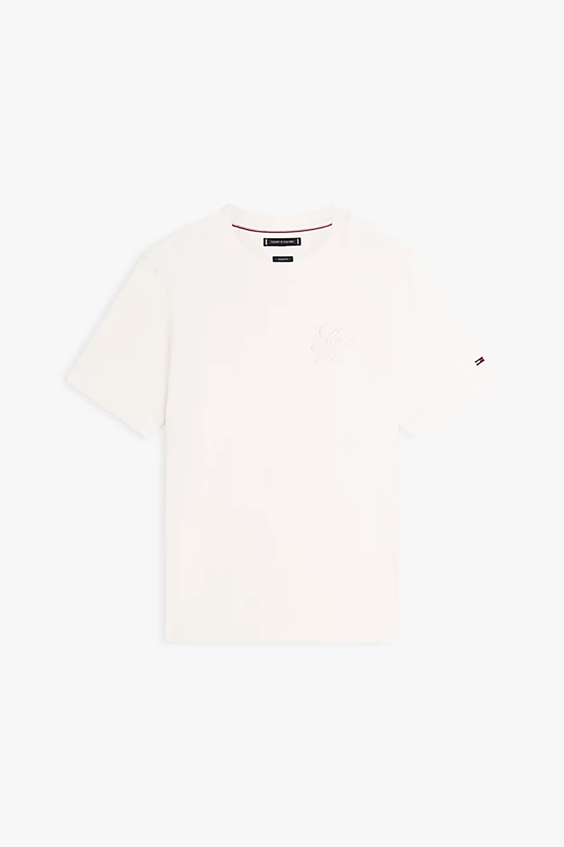Tommy Hilfiger Ανδρικό T-Shirt με Κεντημένο Monogram Regular Fit - Mw0Mw42391 Εκρού