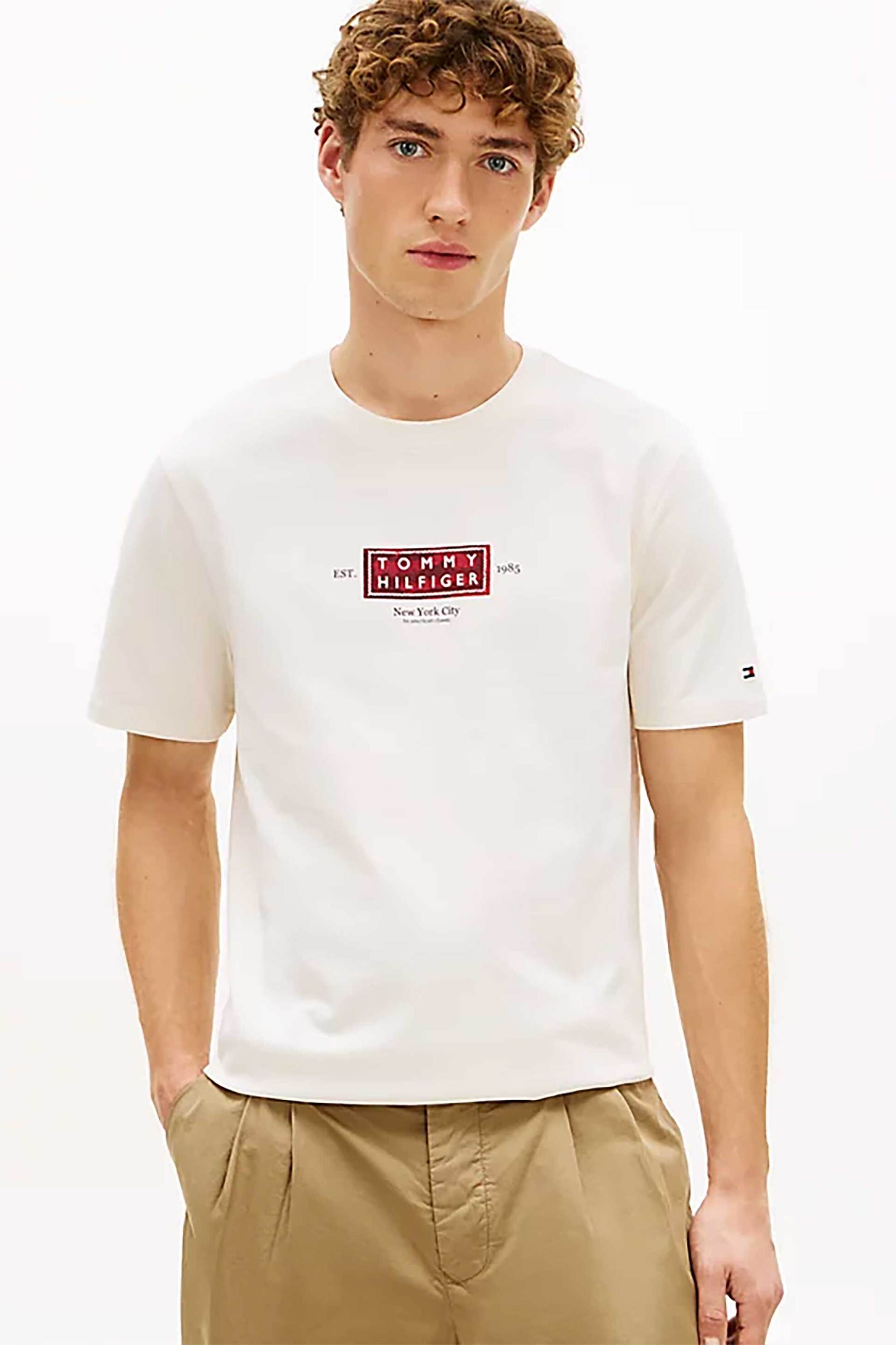 Tommy Hilfiger ανδρικό T-shirt με λογότυπο Regular Fit - MW0MW42392 Εκρού