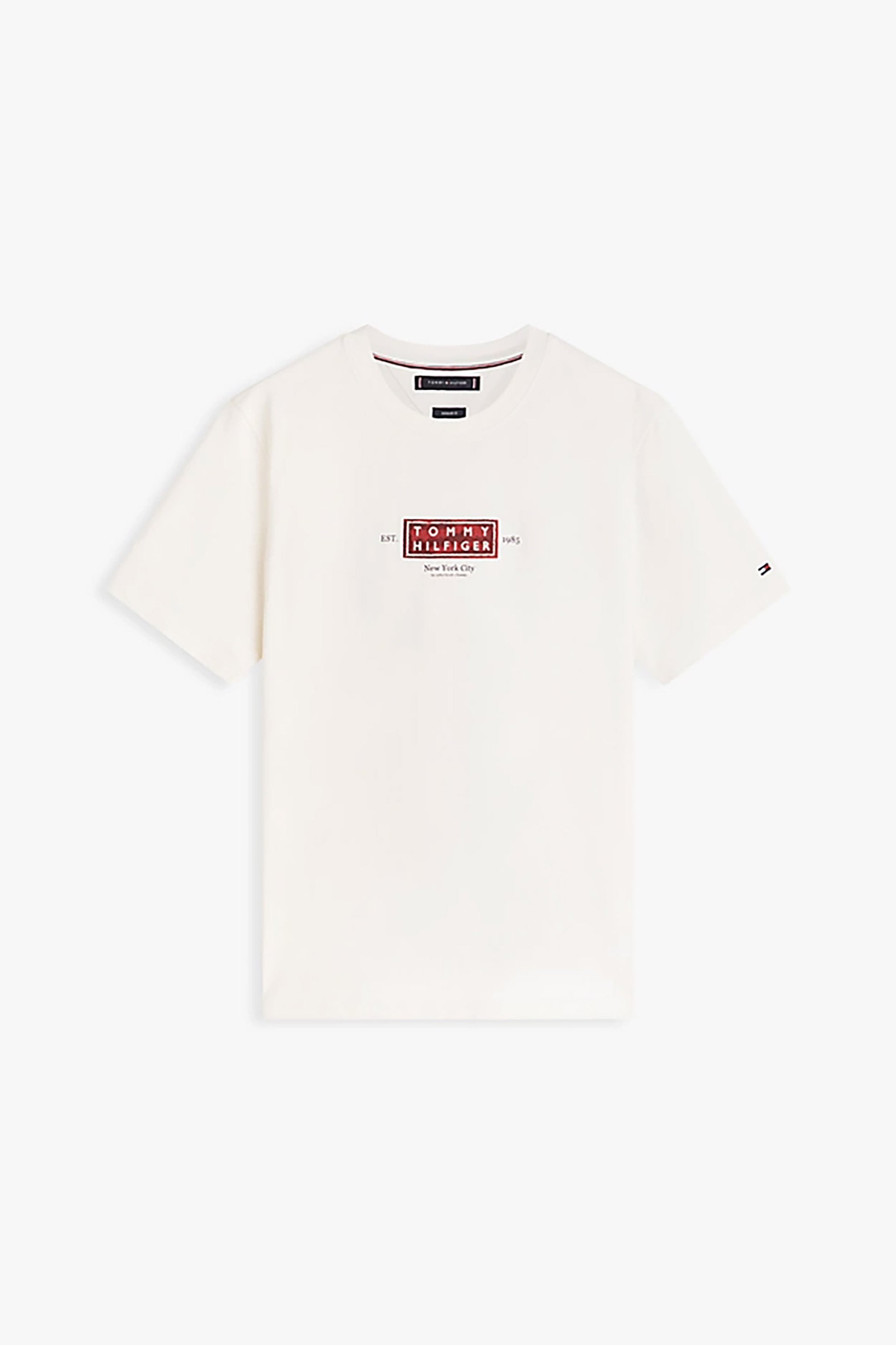 Tommy Hilfiger Ανδρικό T-Shirt με Λογότυπο Regular Fit - Mw0Mw42392 Εκρού