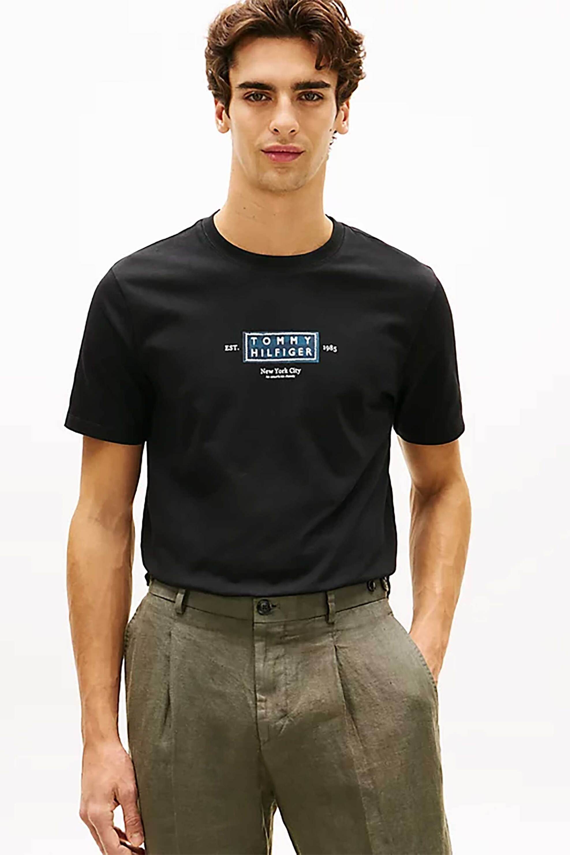Tommy Hilfiger ανδρικό T-shirt με λογότυπο Regular Fit - MW0MW42392 Μαύρο