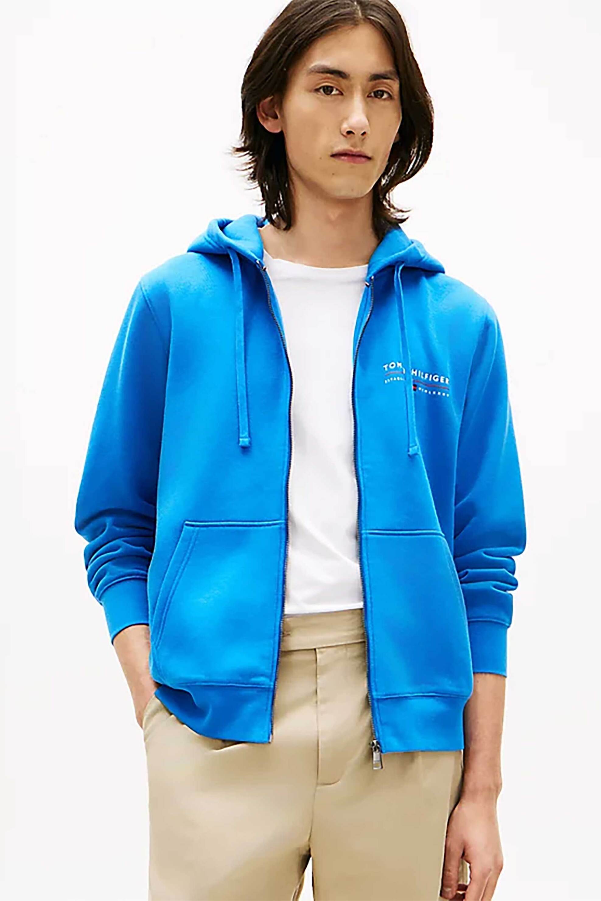 Tommy Hilfiger ανδρική ζακέτα φούτερ με λογότυπο Regular Fit - MW0MW42462 Μπλε