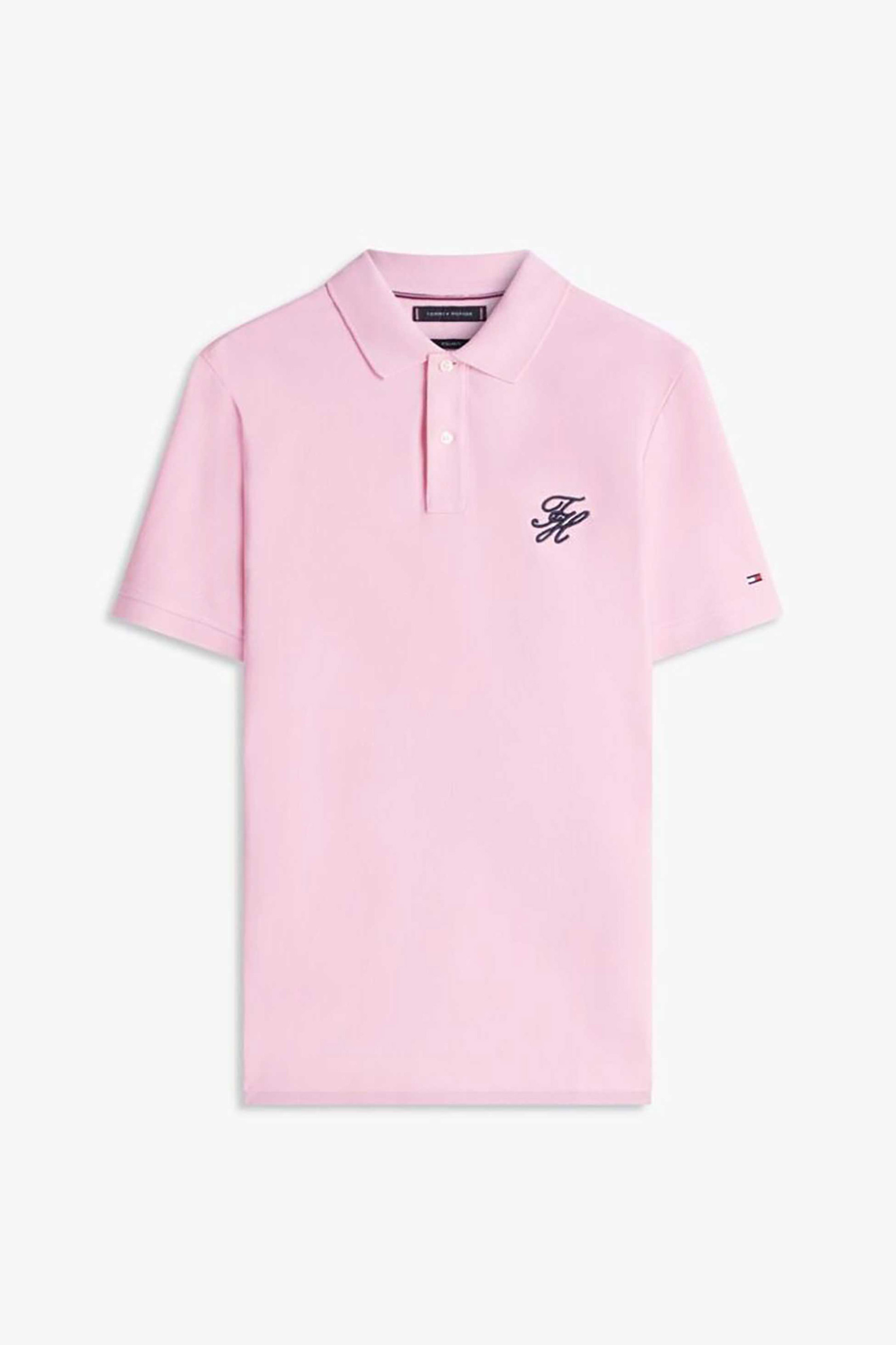 Tommy Hilfiger Ανδρική Μπλούζα Πόλο με Κεντημένο Monogram Και Logo Flag Regular Fit - Mw0Mw43046 Ροζ