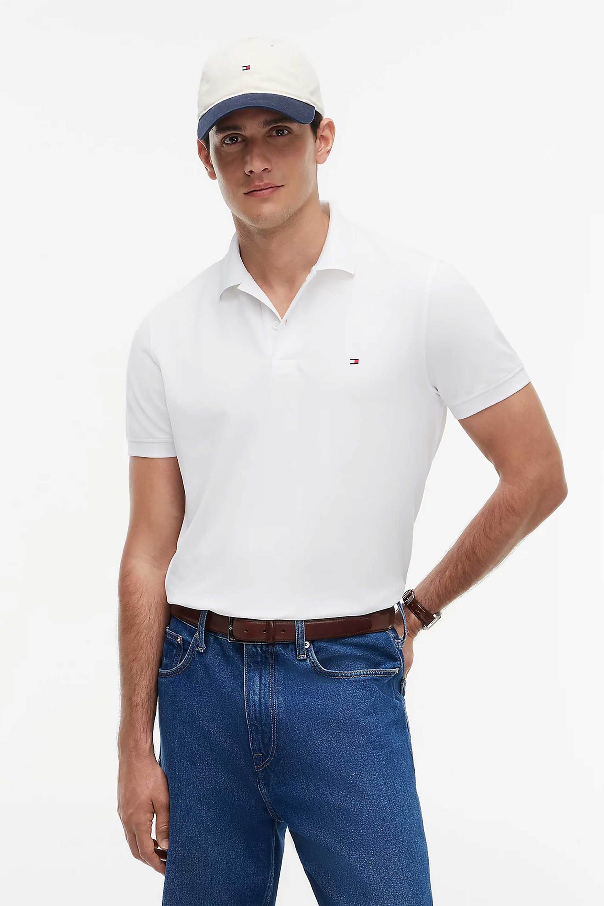 Tommy Hilfiger ανδρική μπλούζα πόλο με κεντημένο logo flag Regular Fit - MW0MW37309 Λευκό