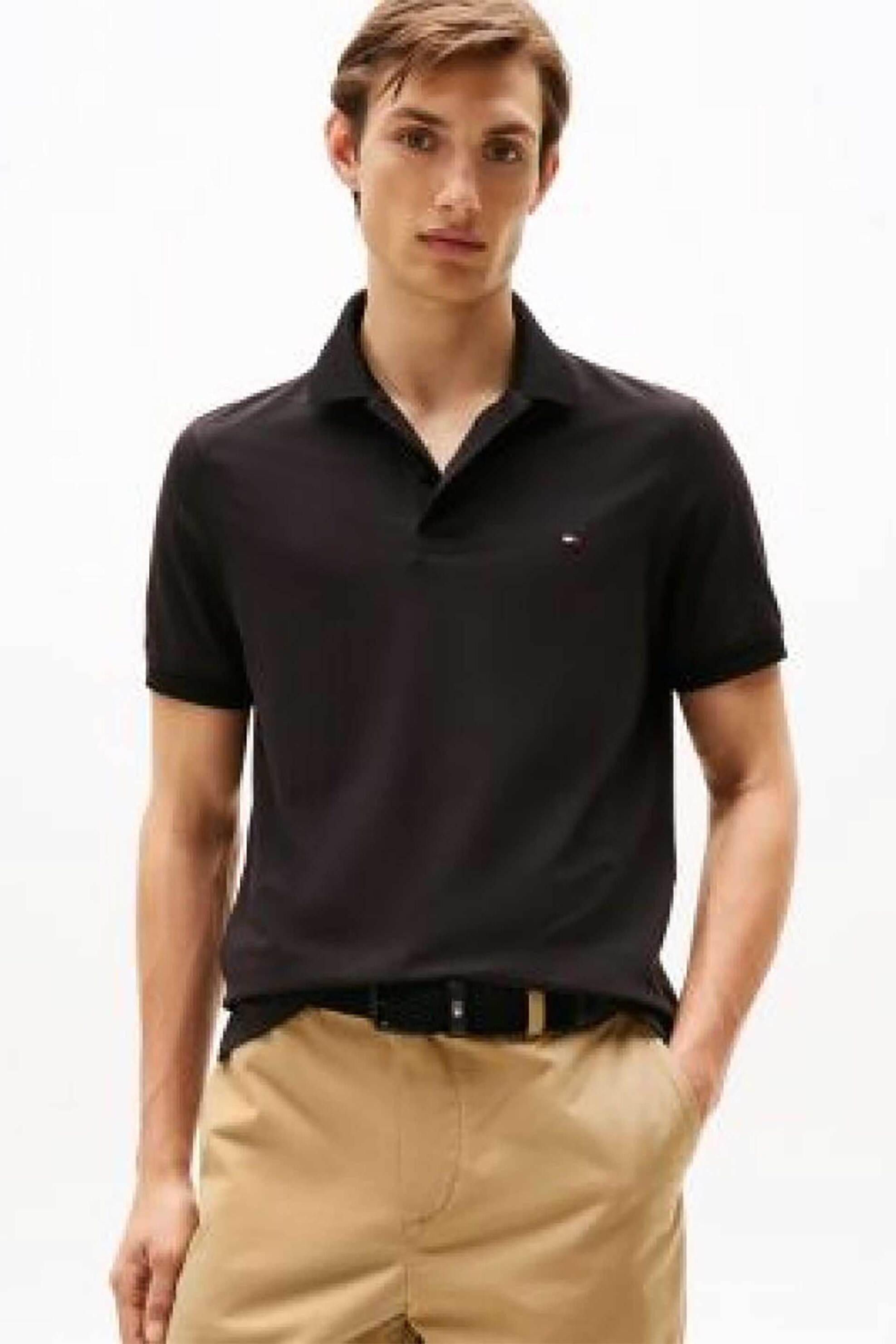Tommy Hilfiger ανδρική μπλούζα πόλο με κεντημένο logo flag Regular Fit - MW0MW37309 Μαύρο