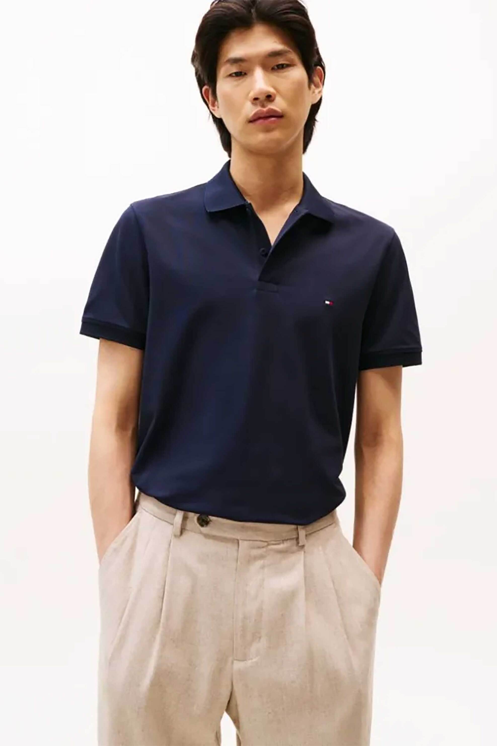 Tommy Hilfiger ανδρική μπλούζα πόλο με κεντημένο logo flag Regular Fit - MW0MW37309 Σκούρο Μπλε