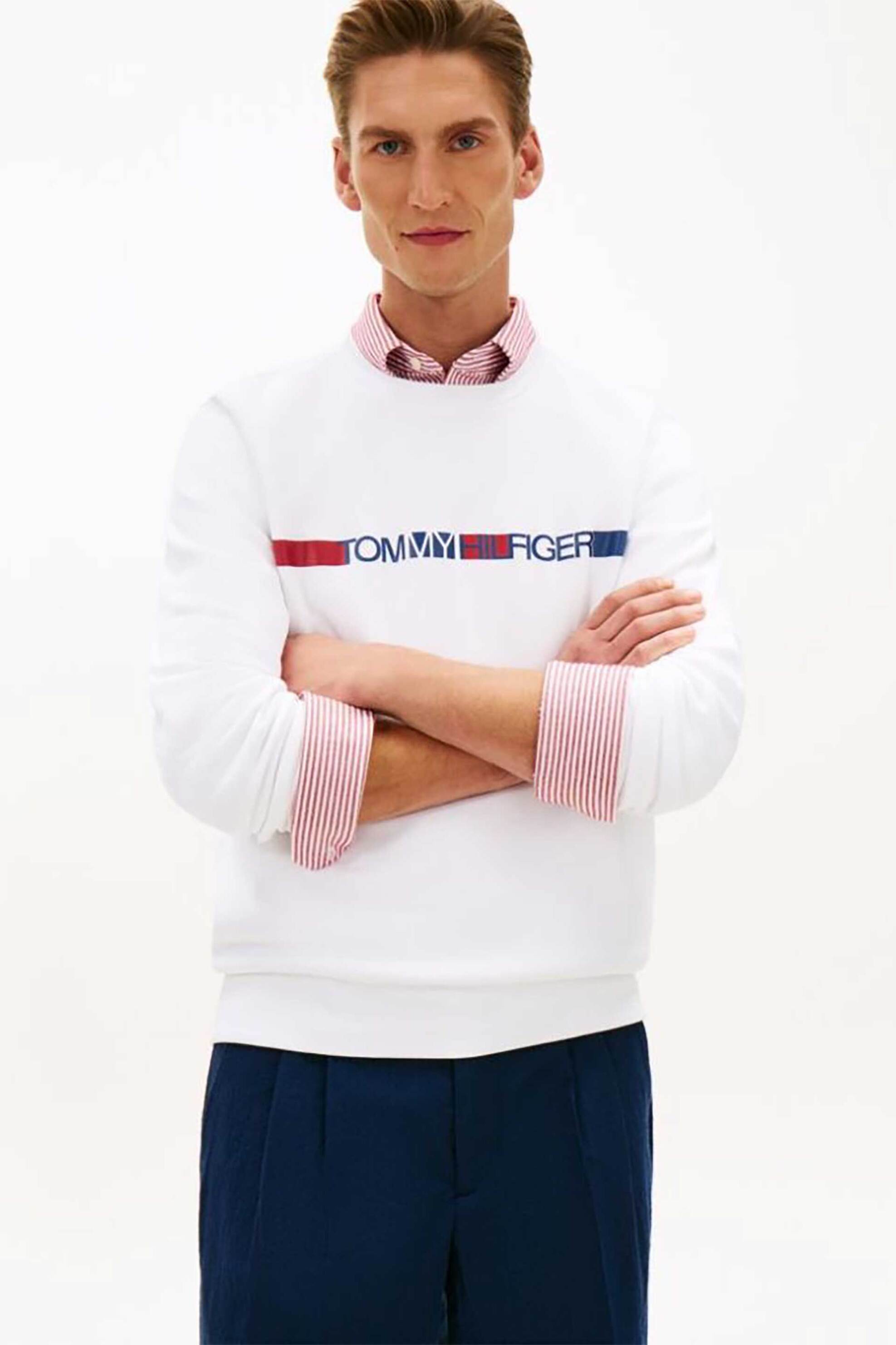 Tommy Hilfiger ανδρική μπλούζα φούτερ με λογότυπο Regular Fit - MW0MW42465 Λευκό