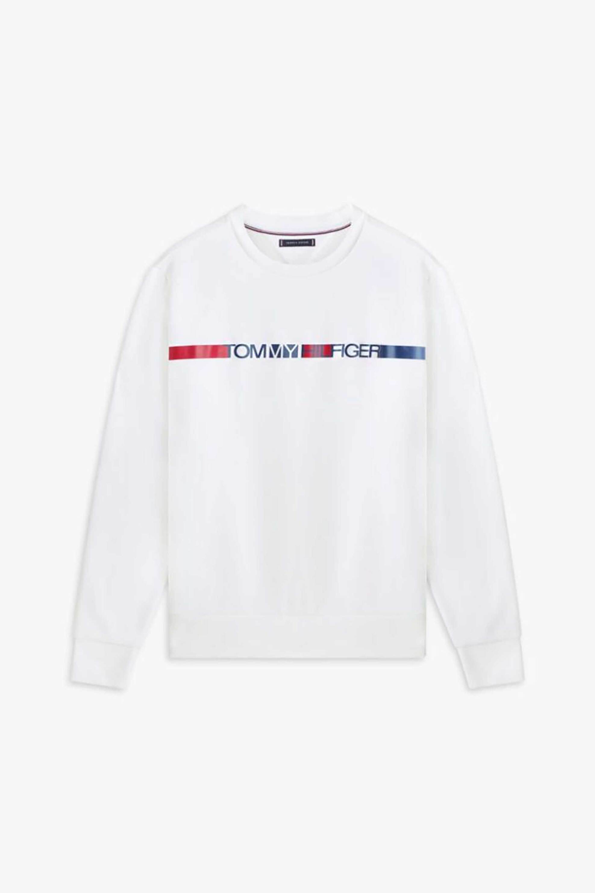 Tommy Hilfiger Ανδρική Μπλούζα Φούτερ με Λογότυπο Regular Fit - Mw0Mw42465 Λευκό