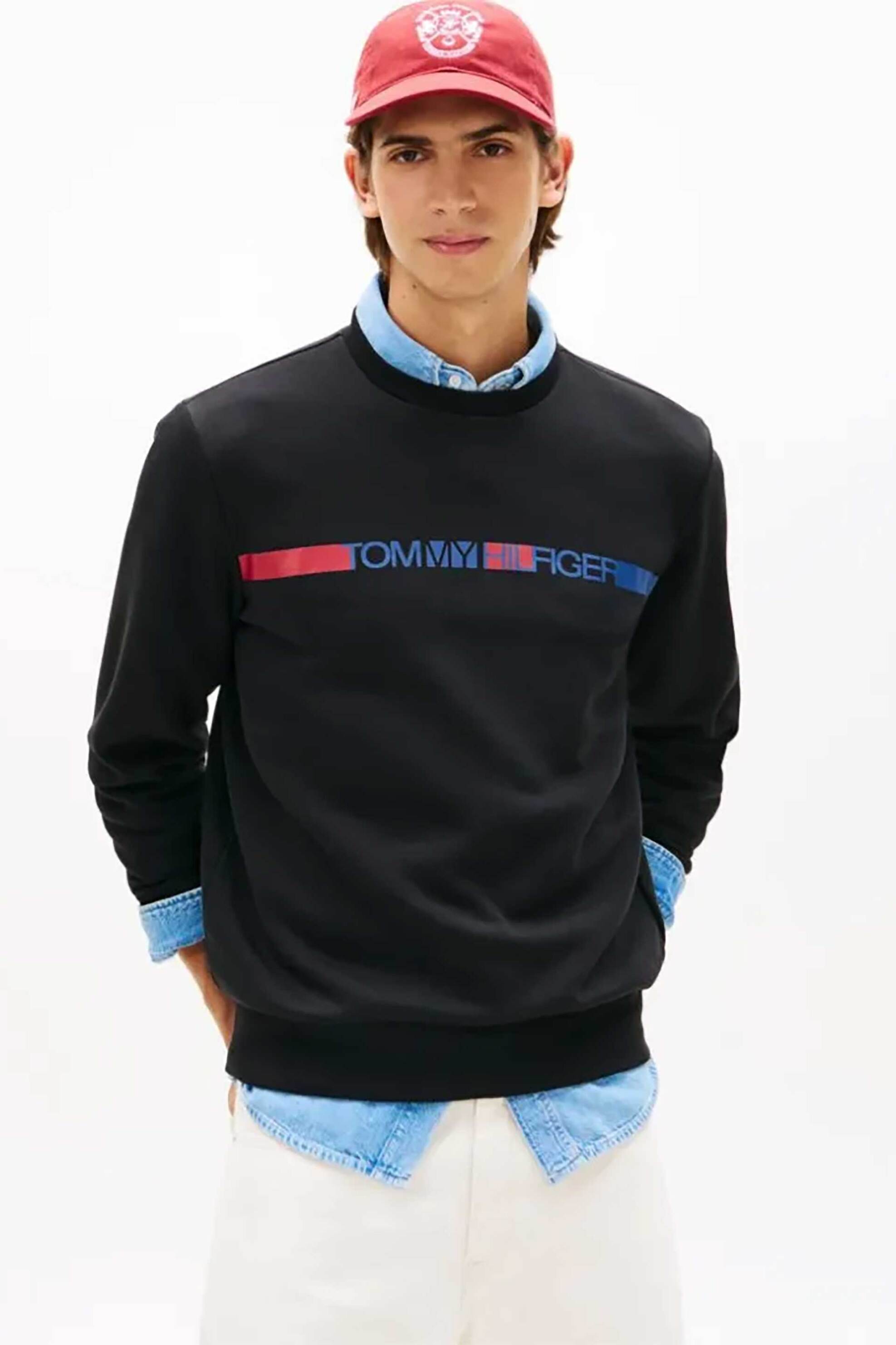 Tommy Hilfiger ανδρική μπλούζα φούτερ με λογότυπο Regular Fit - MW0MW42465 Μαύρο