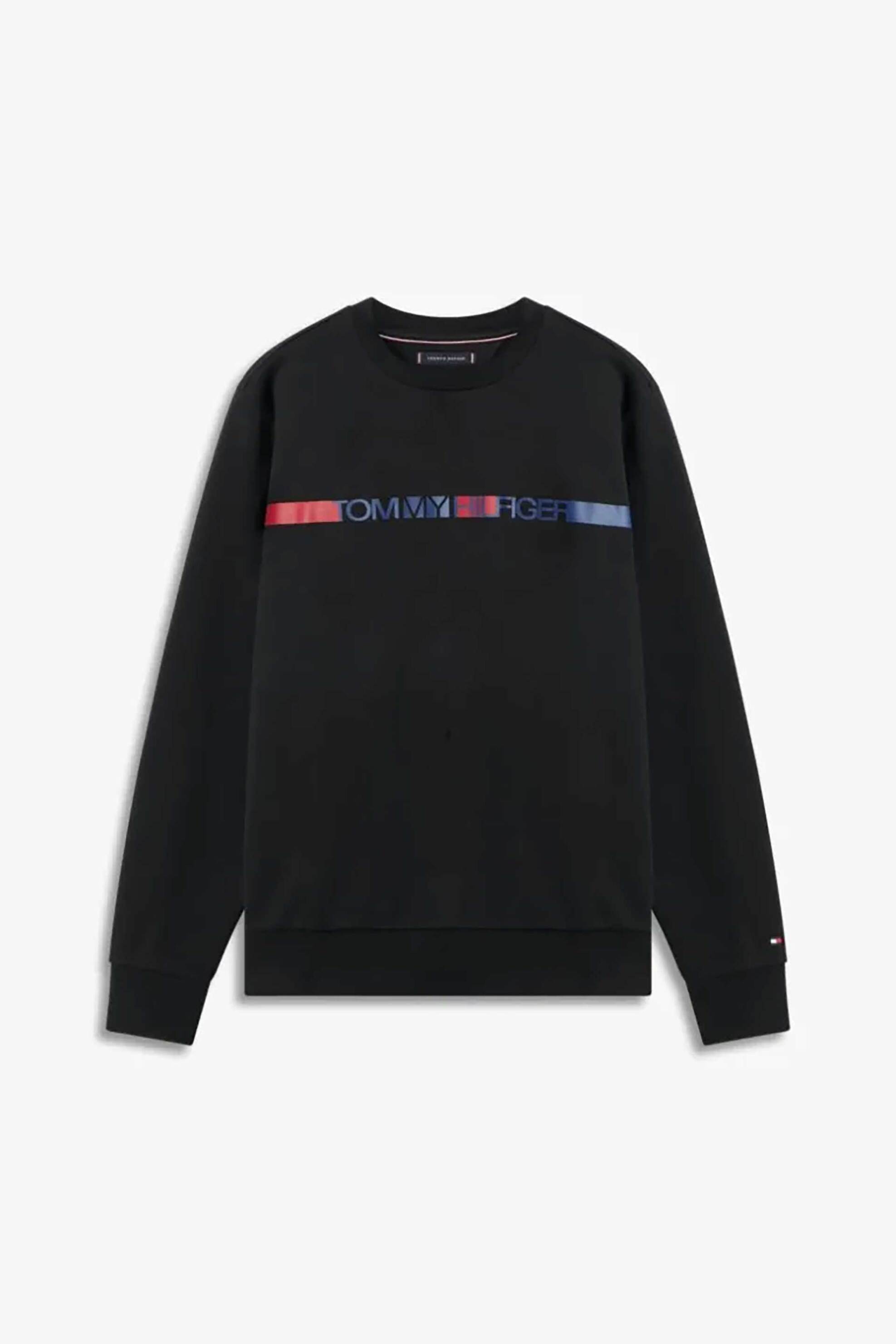 Tommy Hilfiger Ανδρική Μπλούζα Φούτερ με Λογότυπο Regular Fit - Mw0Mw42465 Μαύρο