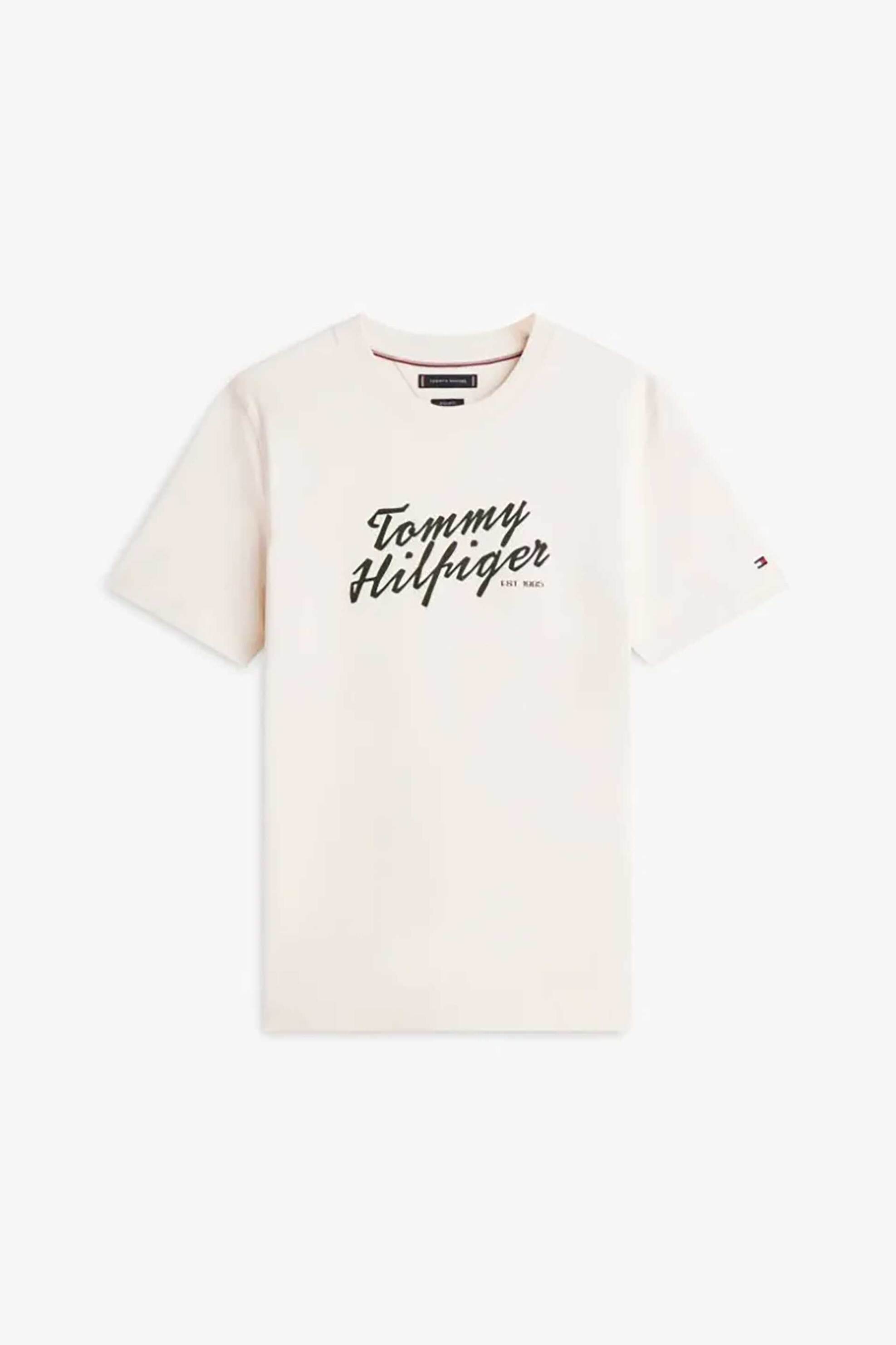Tommy Hilfiger Ανδρικό T-Shirt με Λογότυπο Regular Fit - Mw0Mw42385 Εκρού