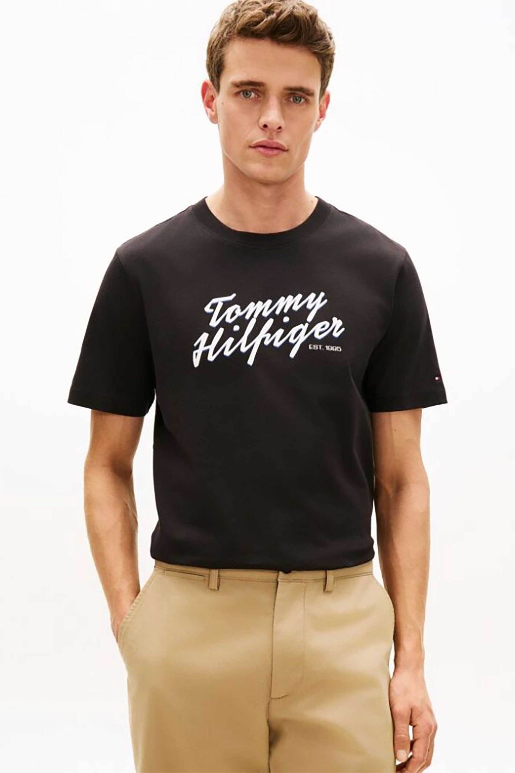 Tommy Hilfiger ανδρικό T-shirt με λογότυπο Regular Fit - MW0MW42385 Μαύρο