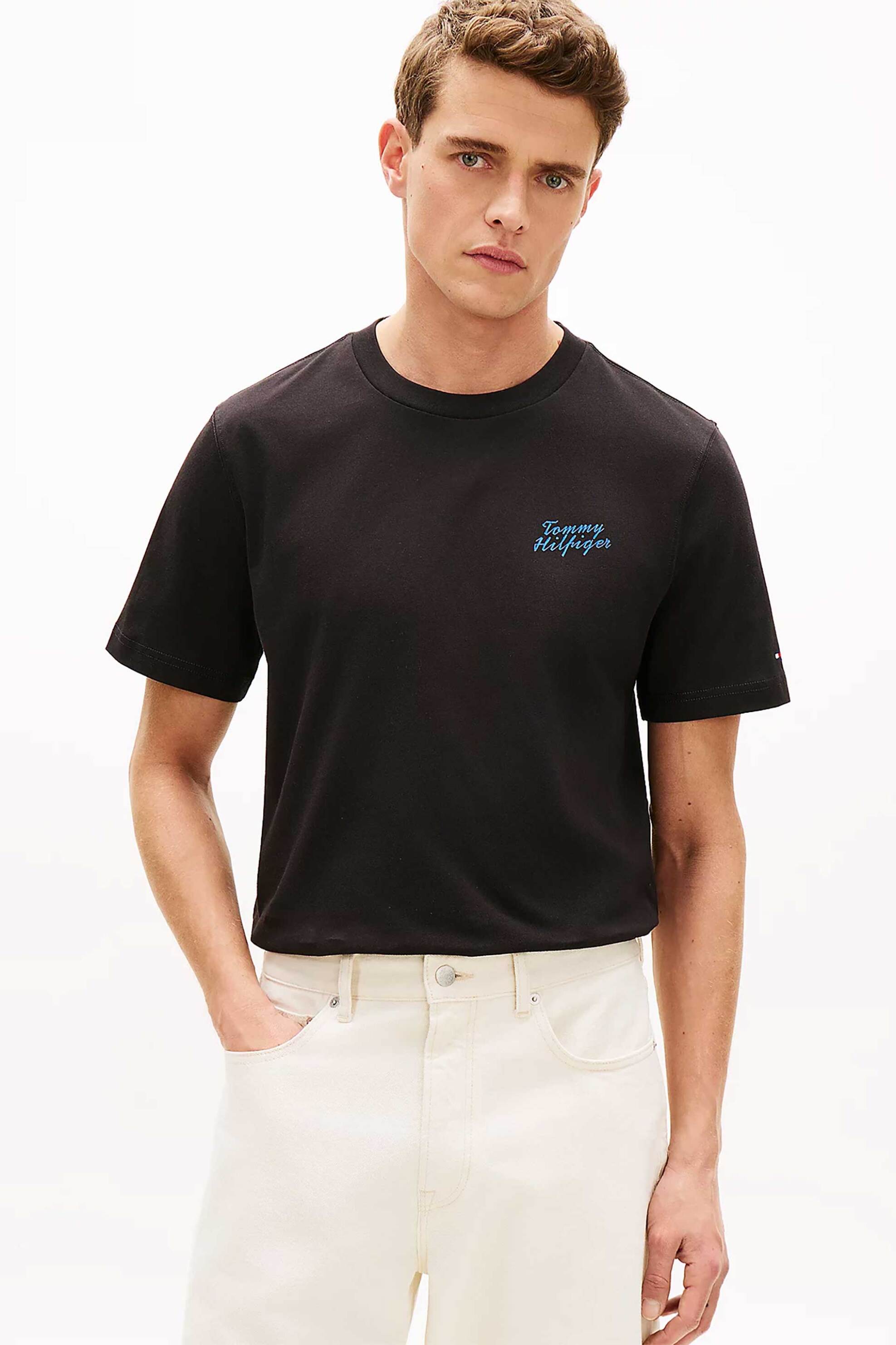 Tommy Hilfiger ανδρικό T-shirt με λογότυπο Regular Fit - MW0MW42386 Μαύρο