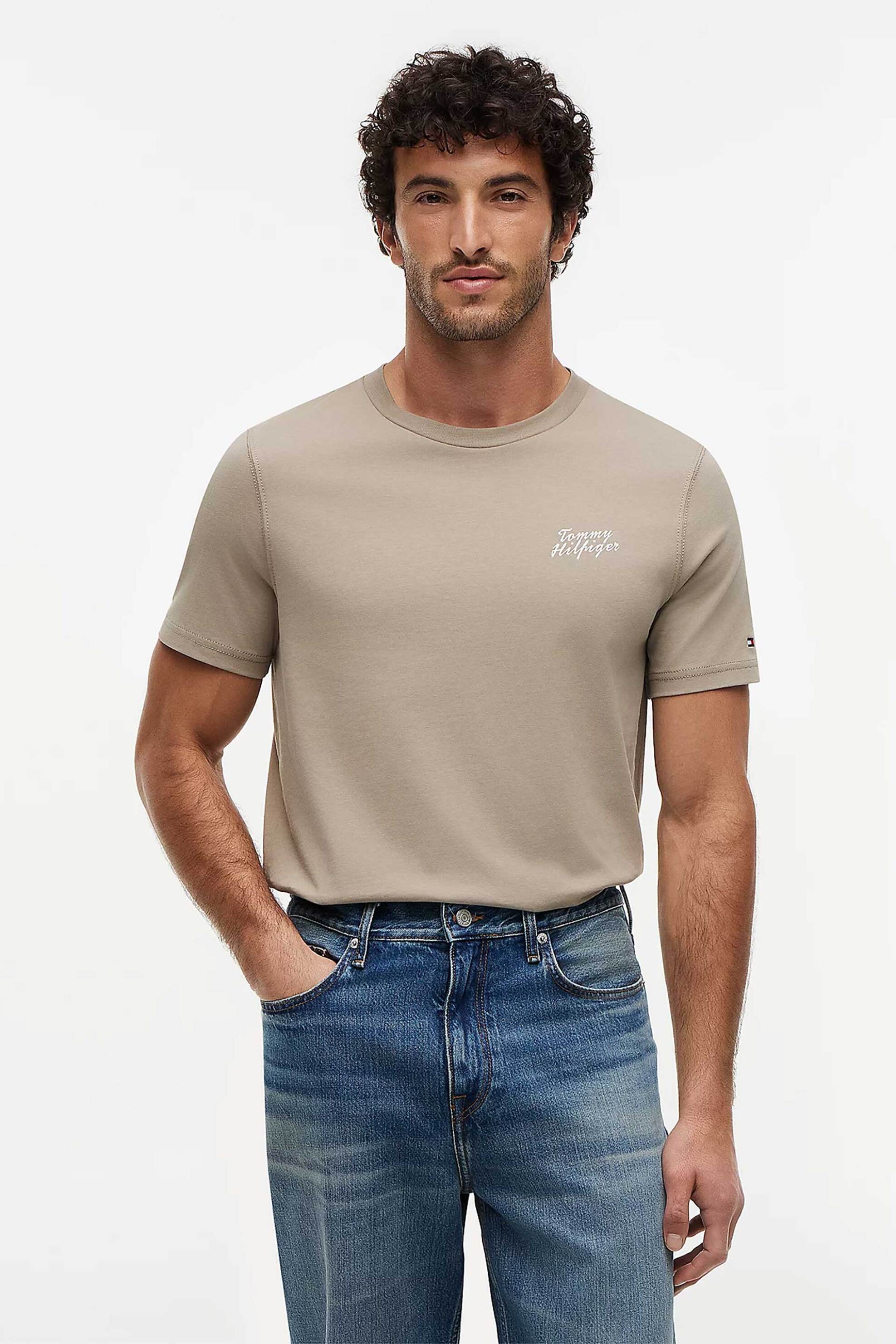 Tommy Hilfiger ανδρικό T-shirt με λογότυπο Regular Fit - MW0MW42386 Μπεζ