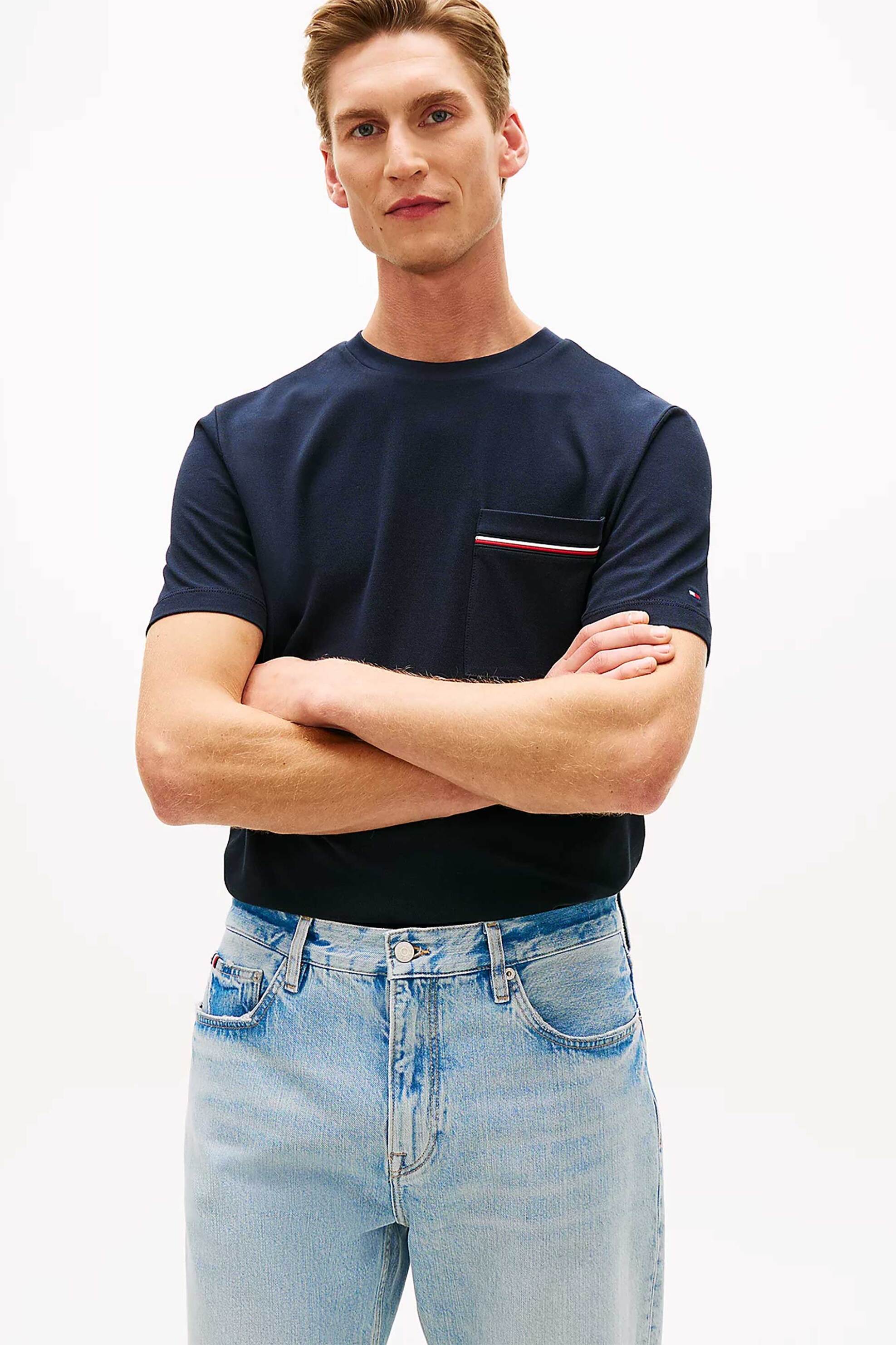 Tommy Hilfiger ανδρικό T-shirt με τσέπη στο στήθος Regular Fit - MW0MW42397 Μπλε Σκούρο