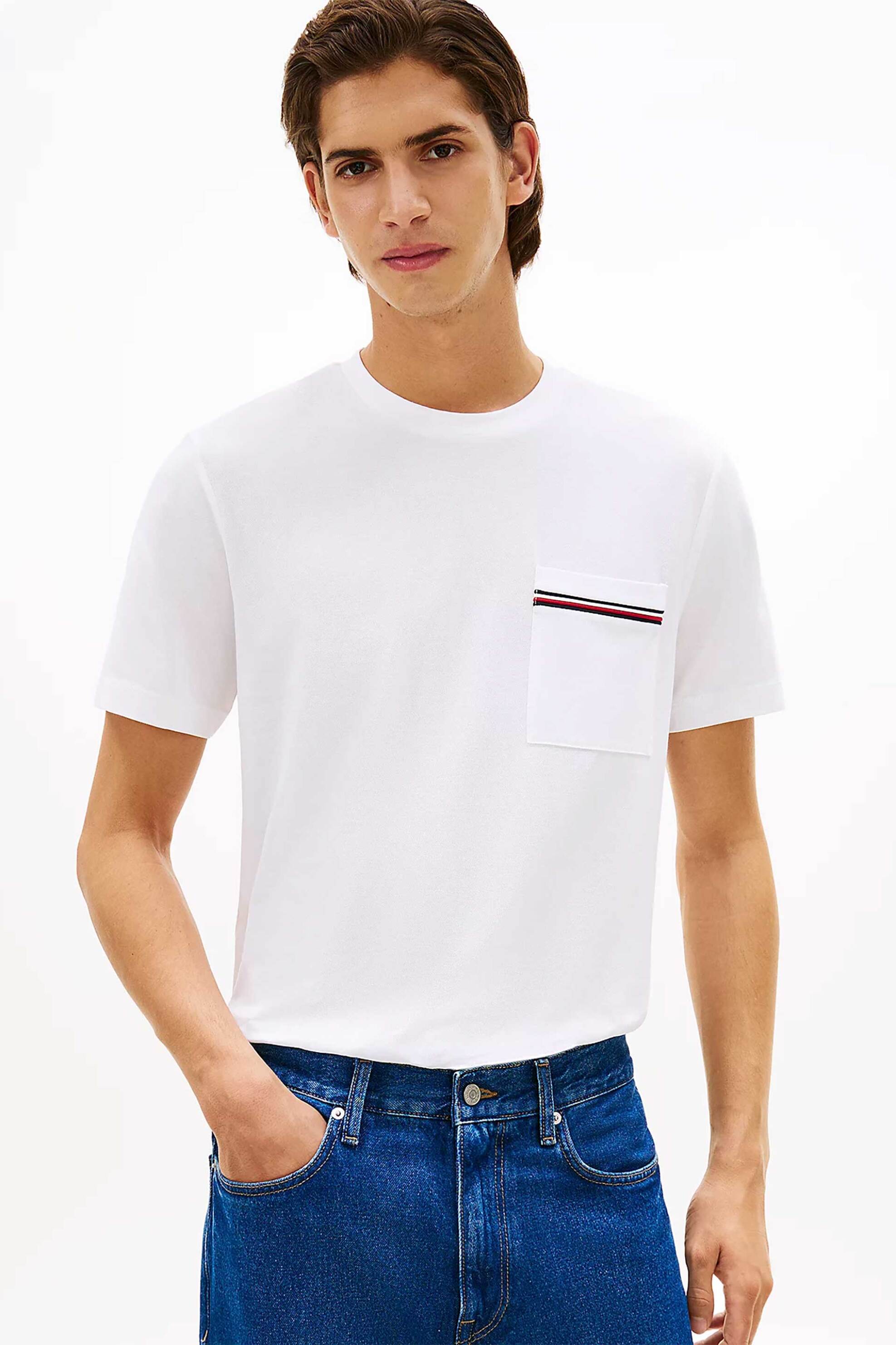 Tommy Hilfiger ανδρικό T-shirt με τσέπη στο στήθος Regular Fit - MW0MW42397 Λευκό