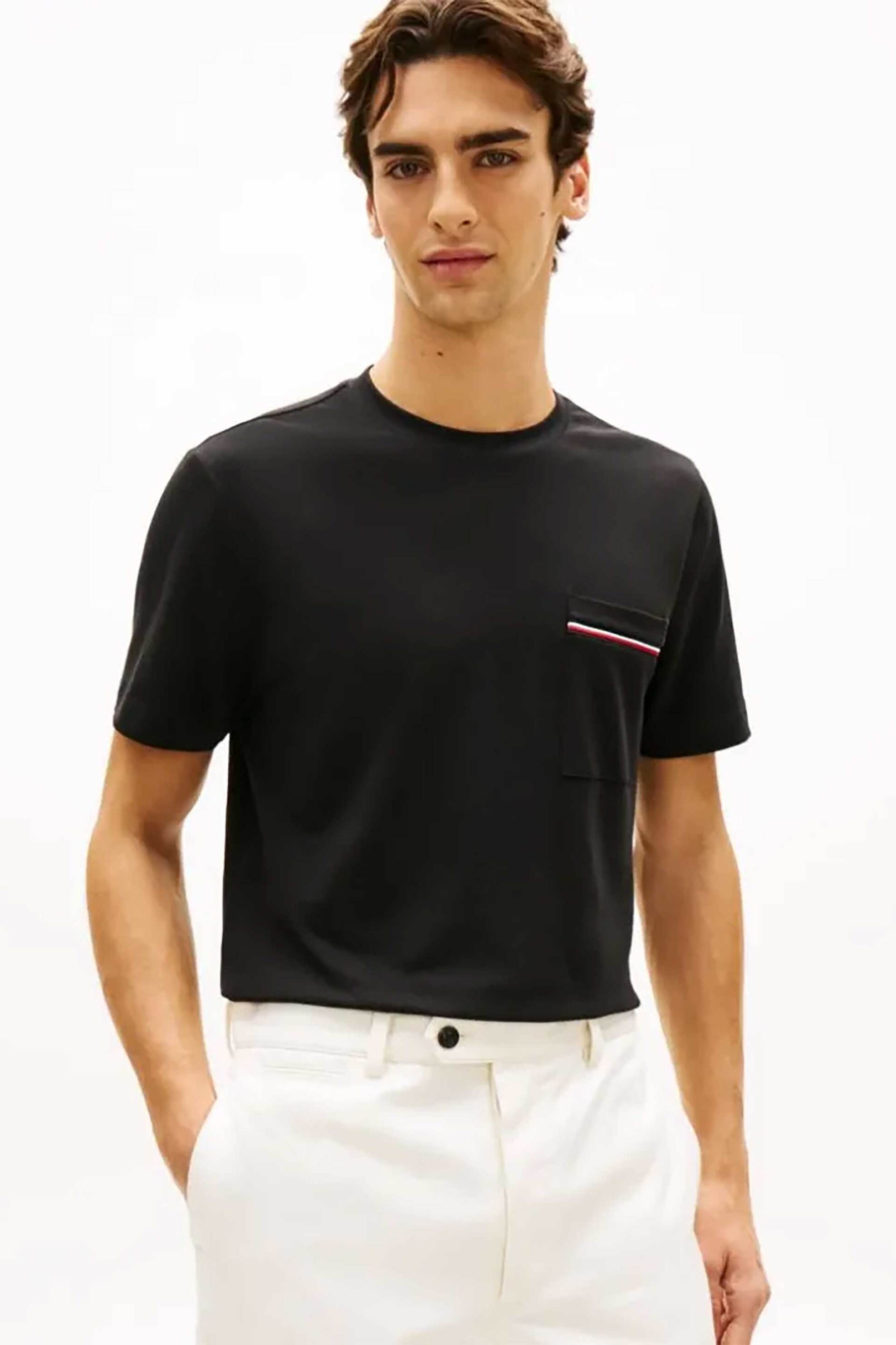 Tommy Hilfiger ανδρικό T-shirt με τσέπη στο στήθος Regular Fit - MW0MW42397 Μαύρο