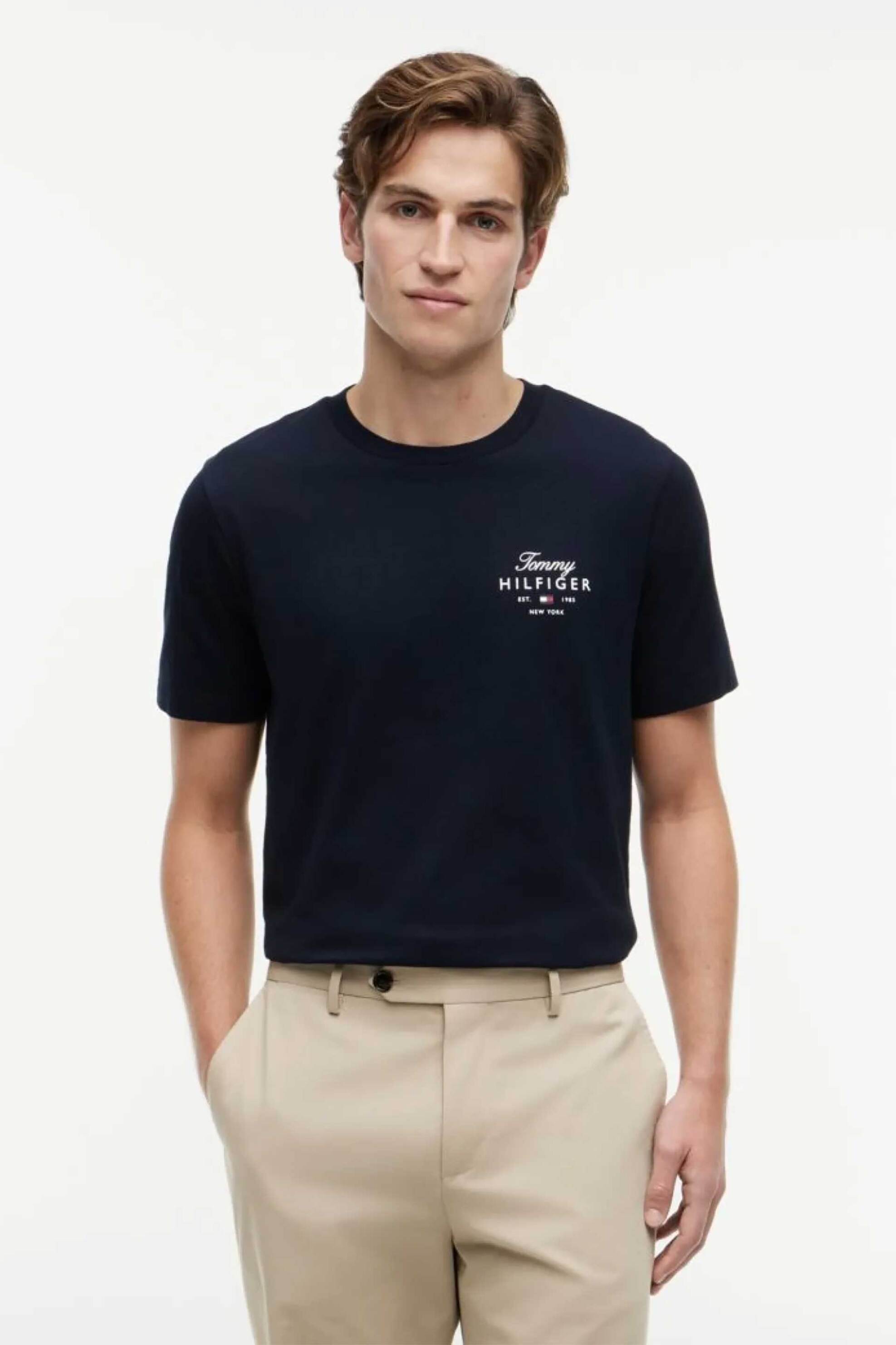 Tommy Hilfiger ανδρικό T-shirt με λογότυπο Regular Fit - MW0MW43224 Μπλε Σκούρο