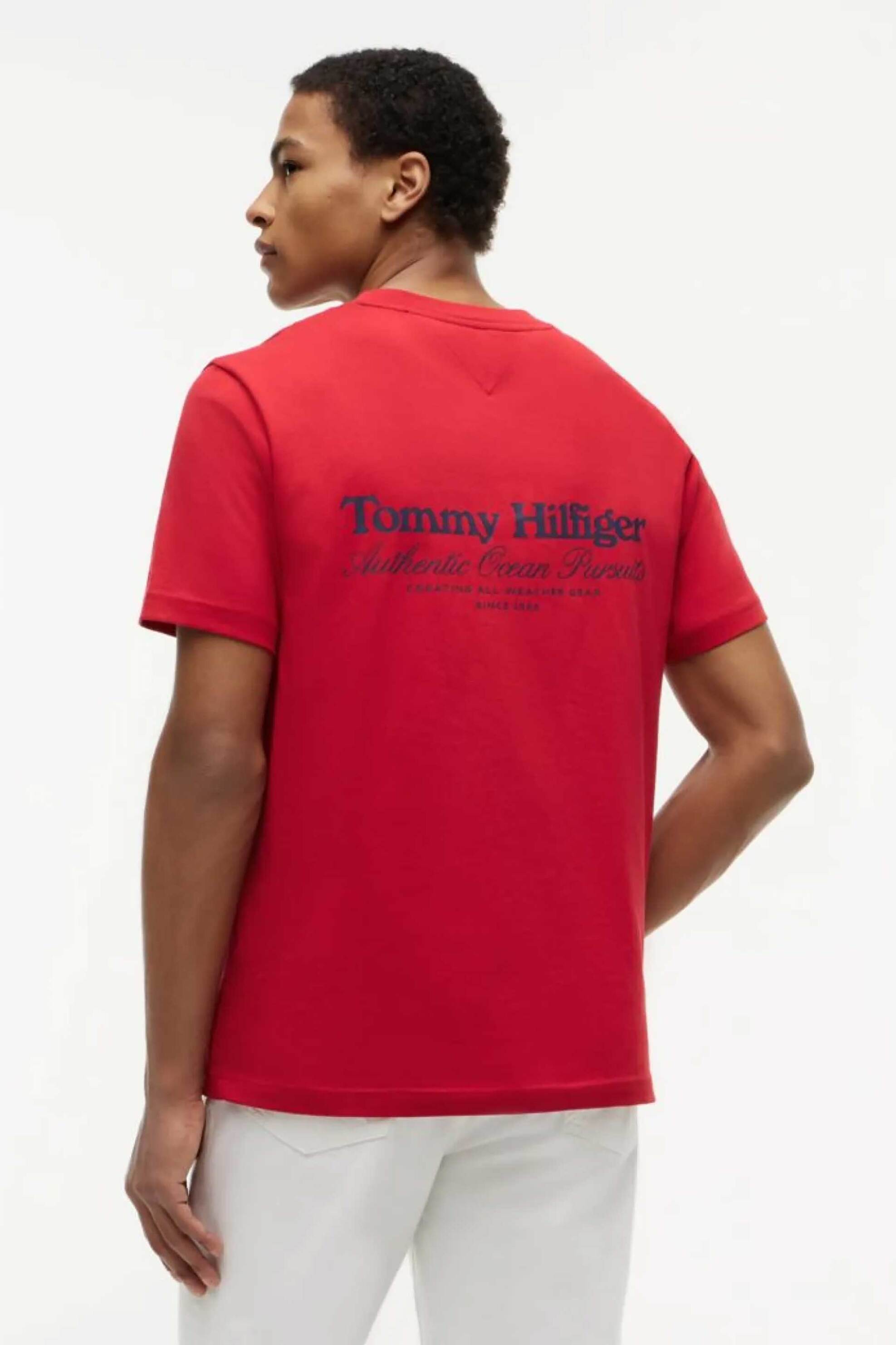 Tommy Hilfiger Ανδρικό T-Shirt με Λογότυπο Regular Fit - Mw0Mw43210 Κόκκινο
