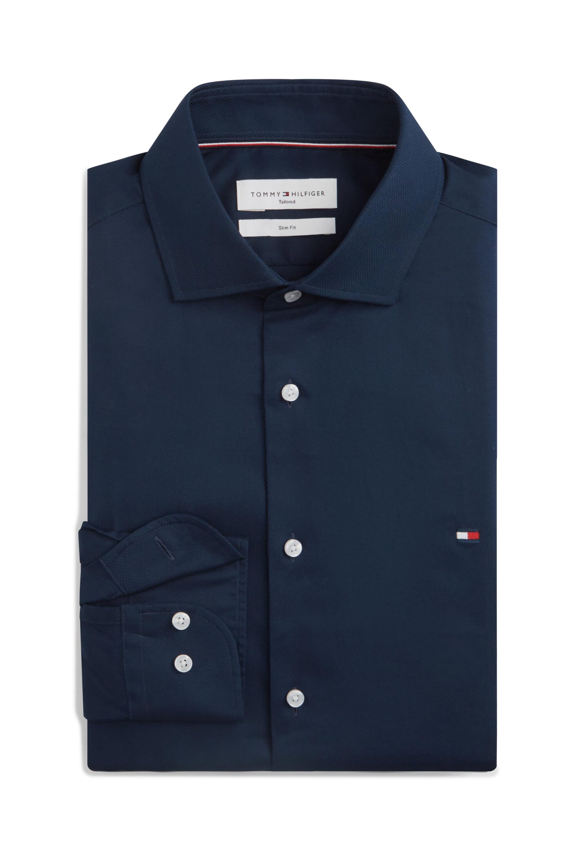 Tommy Hilfiger Ανδρικό Πουκάμισο με Κεντημένο Λογότυπο Slim Fit - Mw0Mw43747 Μπλε Navy